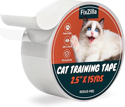 FixZilla Anti Scratch Cat Tape for Furniture 2.5 Inch x 45 Feet Clear Sticky Double Sided Anti Scratch Cat Tape for Paw Scratching Deterrent and Pet Training for Couch Furniture Protector, Sofa, Doors