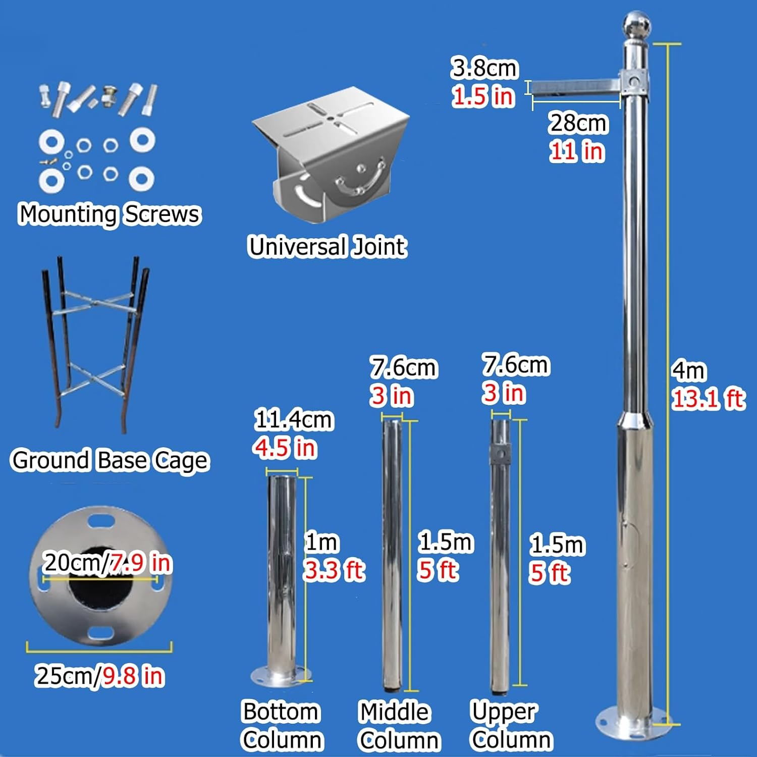 19.7ft Adjustable Security Camera Pole - Universal Outdoor Surveillance Stand for Residential & Farm Use, Durable 3-Section Post for Enhanced Surveillance Coverage
