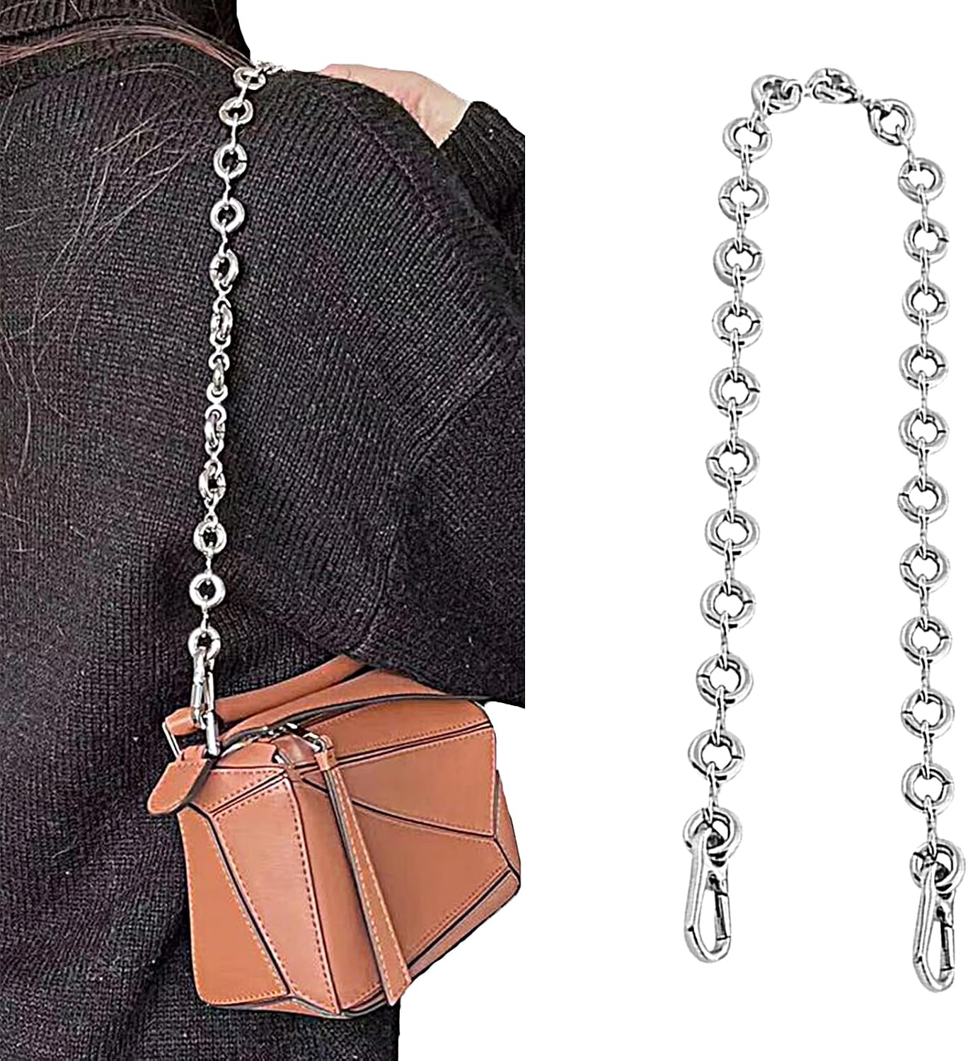 SofVelux Bag Chain Strap Replacement for Handbag, 27Inches Handmade Purse Chains Accessories Shoulder Straps with Metal Buckles，SILVER-70