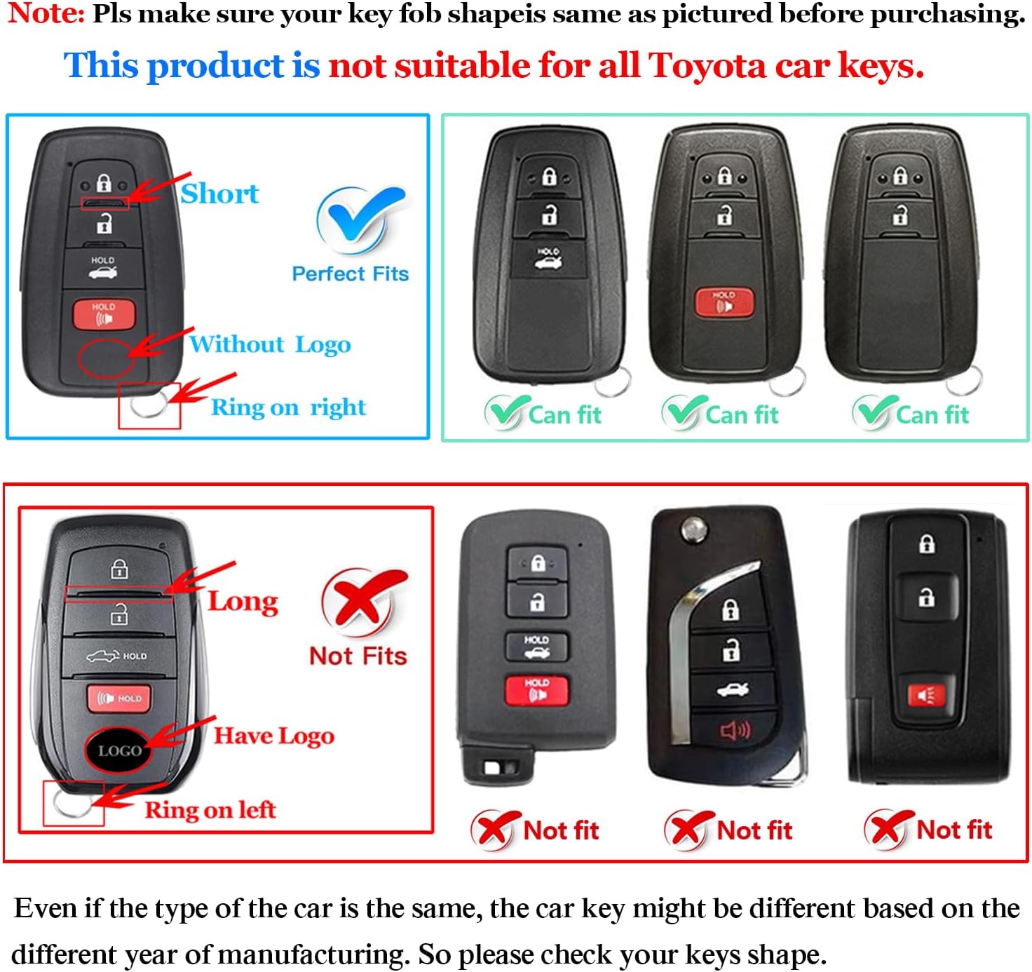 QBUC for Toyota Key Fob Cover with Keychain (Style 1-Pink) image 2