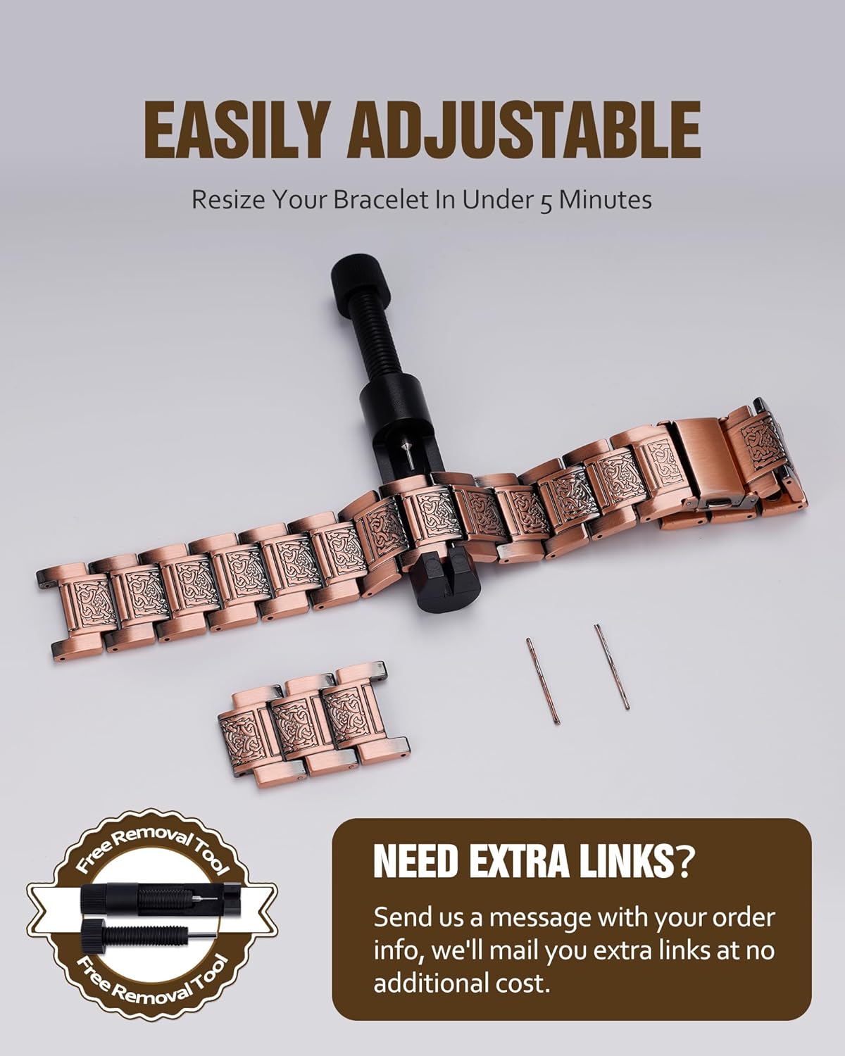 Jecanori 3X Strength Copper Magnetic Bracelet for Men,Pure Copper Bracelet Included Sizing Tool, Ideal Gift - Image 5