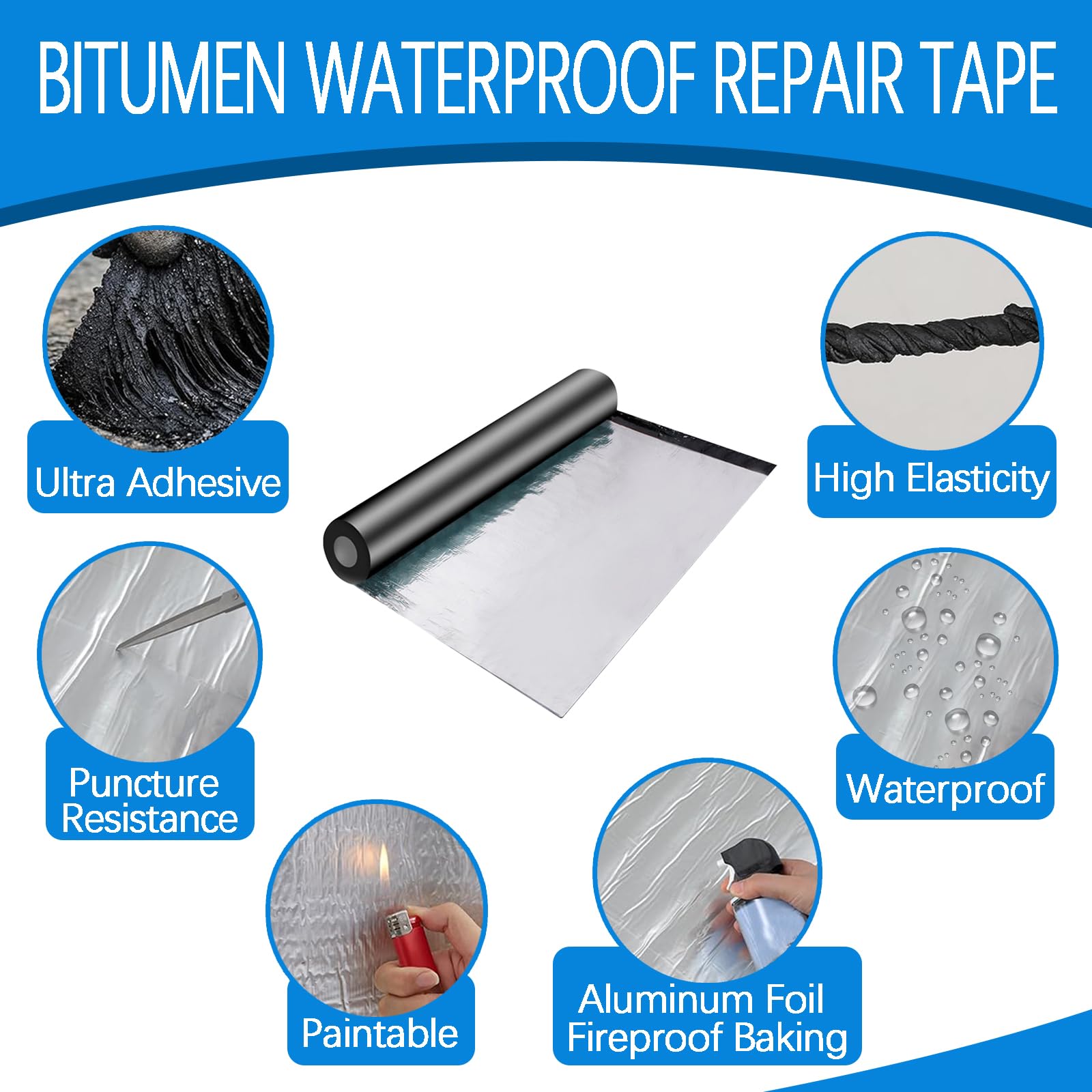 Cinta reparadora para tejas de asfalto Fieltro autoadhesivo paras techos de cobertizos Rollo protector impermeable para techos des 1,5 mm des grosor Cinta dees aluminio,30×1000cm