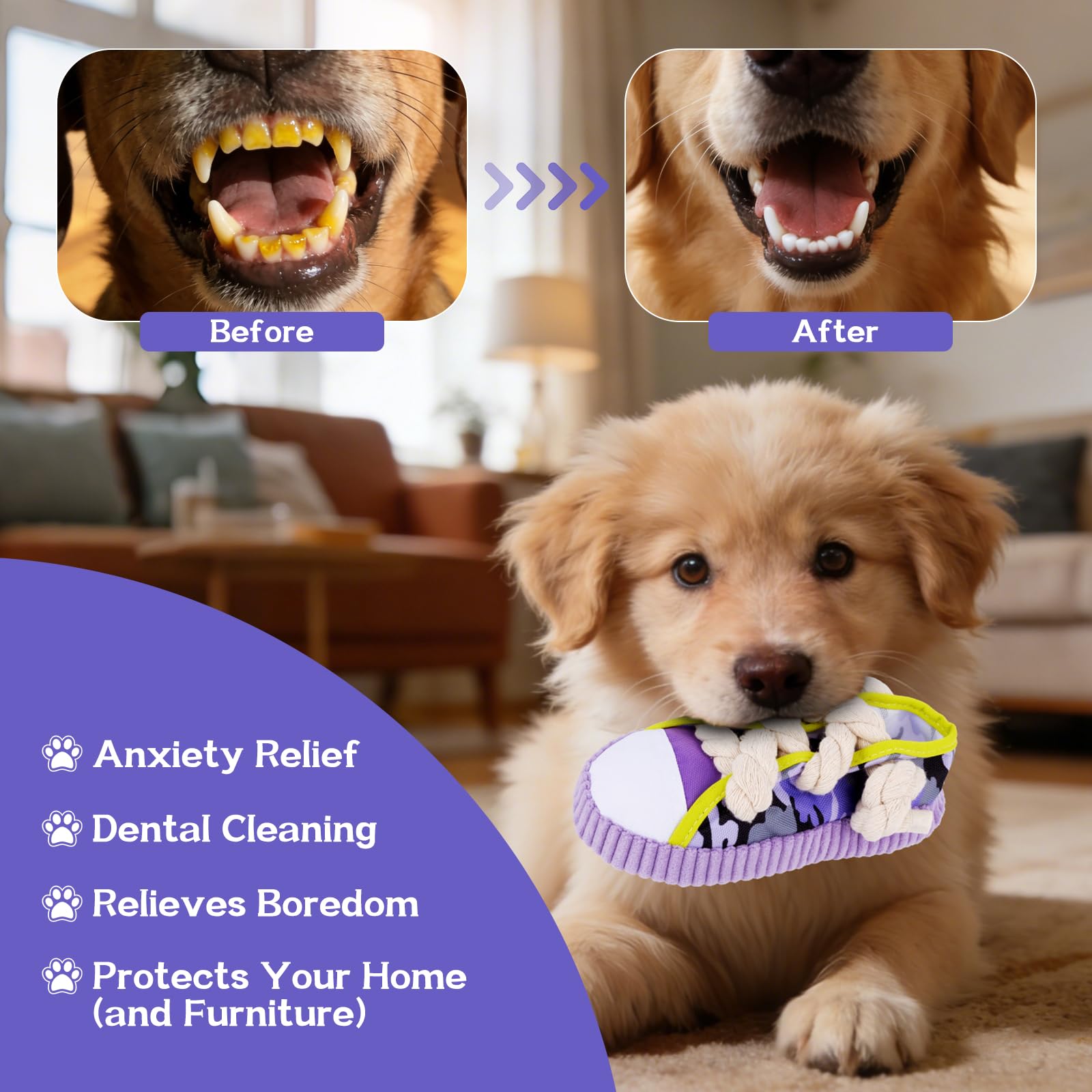 Juguete para Perros Suave, Juguete para Cachorros con Sonido/Chillón, Juguete Adorable para Cachorros en Forma de Zapato con Campanita, Juguete de Morder para Perros Pequeños