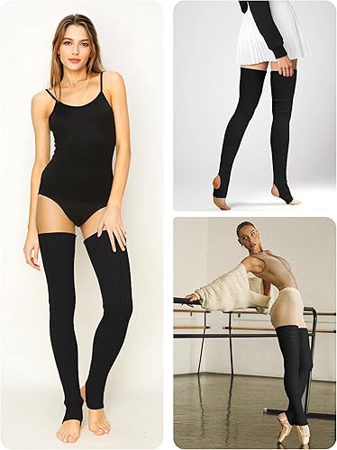 Miniatura 6 de V28 Calentadores de pierna de neón acanalado de muslo alto para mujer, para patinaje, estilo de los años 80 y 90, para fiestas