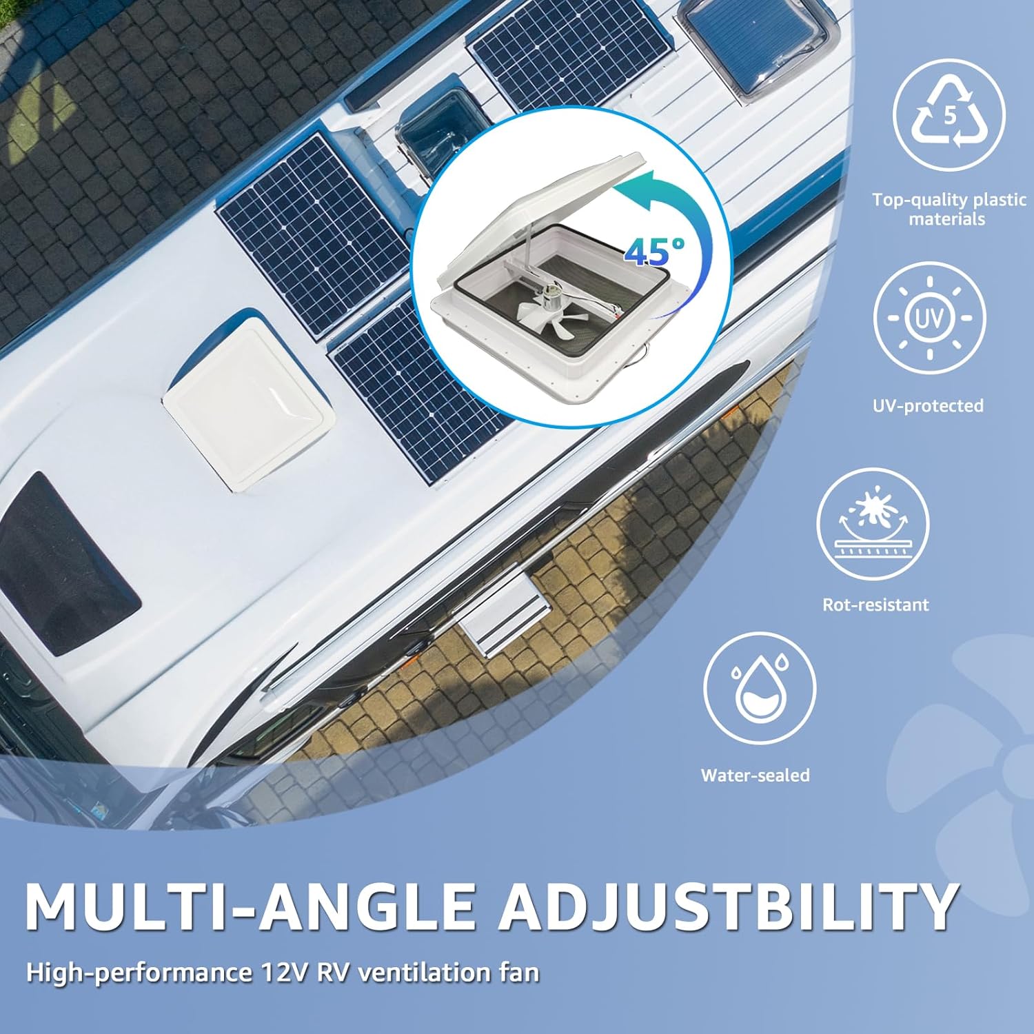 14" RV Roof Vent with 12V Fan, Manual Crank, Universal 14x14 Opening, Leak-Proof Design for Camper Trailer Motorhome - Complete Ventilation Kit