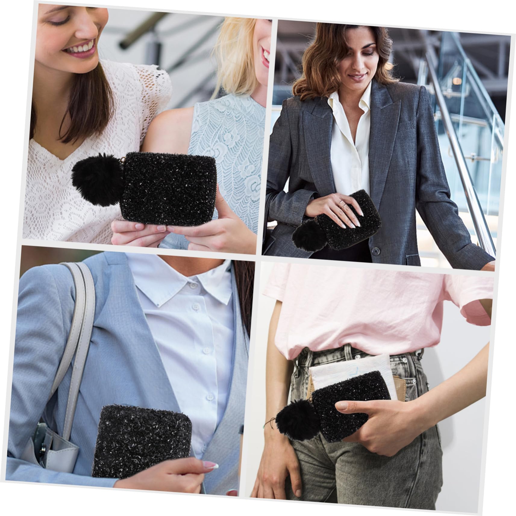 Housoutil 3stücke Sequin Kosmetiktasche Klein Tragbare Reiseaufbewahrung Pu Material Glänzender Look Für Urlaub Gym Und Organisation Farbe Schwarz s