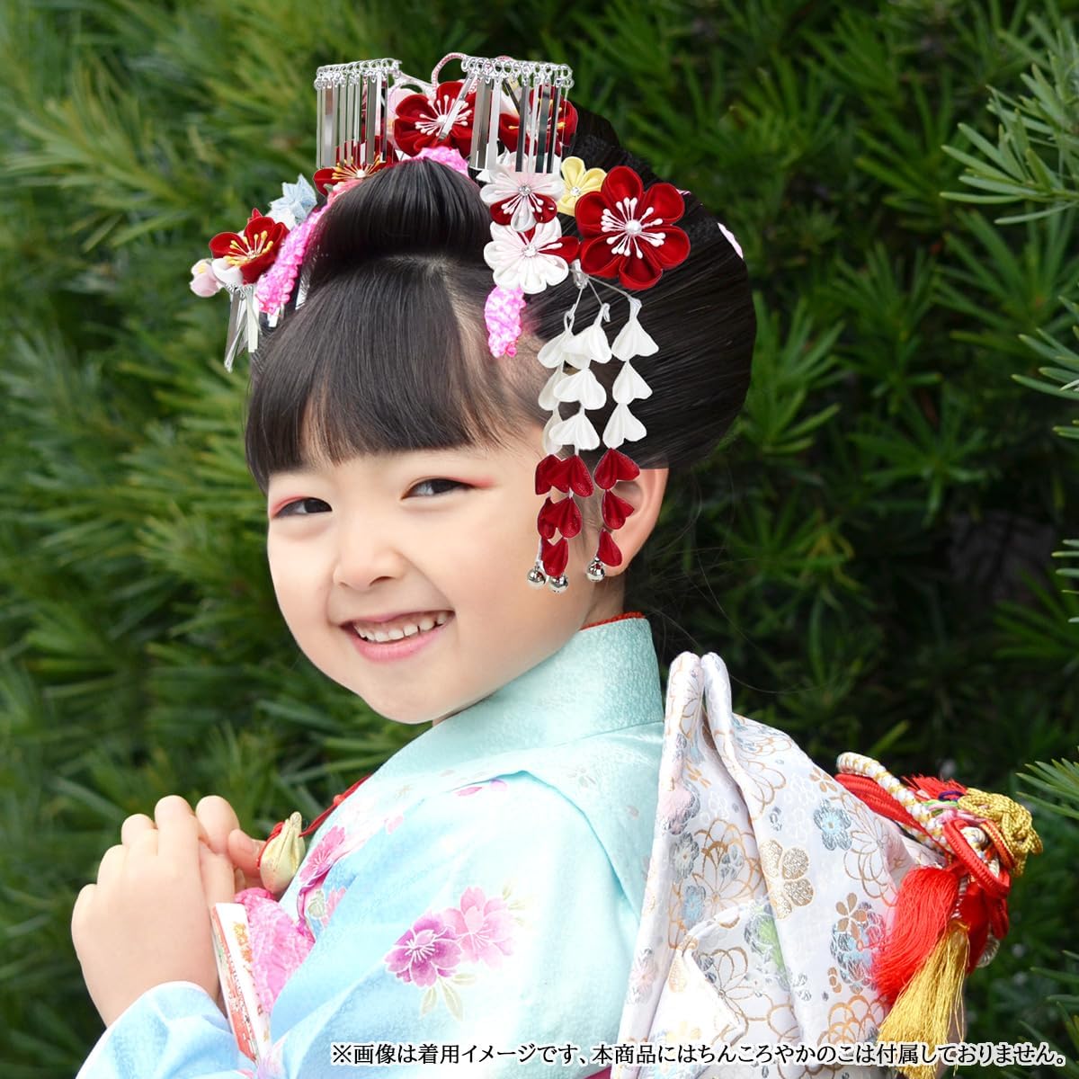 七五三に☆正絹縮緬京友禅 手描き 孔雀と四季花々 七歳作り帯のセット