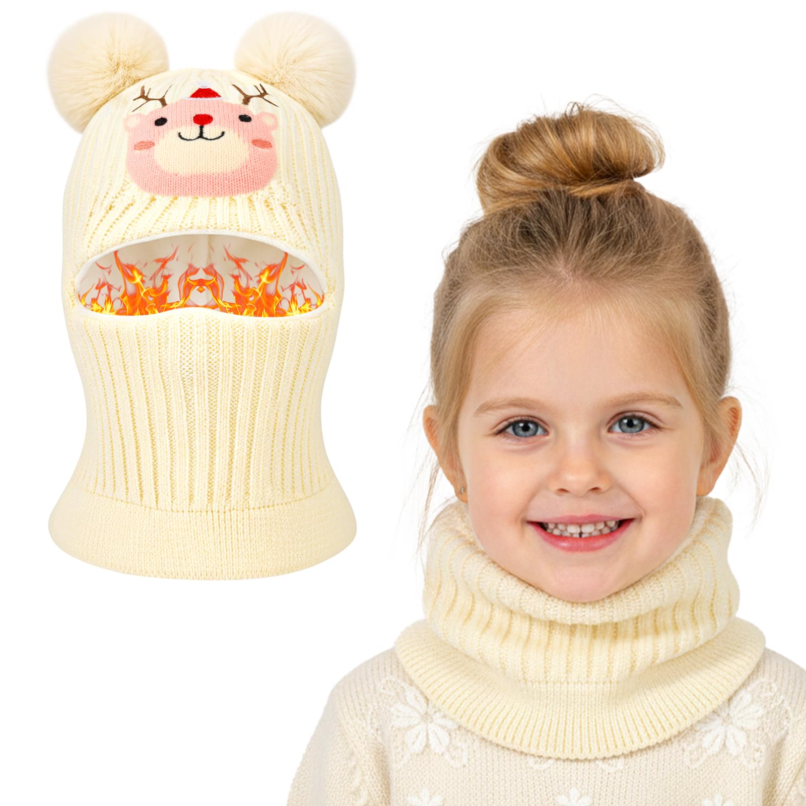 Kinder Wintermütze Sturmhaube für 4-8 Jahre, Multifunktions Thermo Winddichte Strickmütze Halswärmer Schal für Mädchen Jungen, Fleece Gefütterte Schlupfmütze Kapuze für Outdoor-Aktivitäten