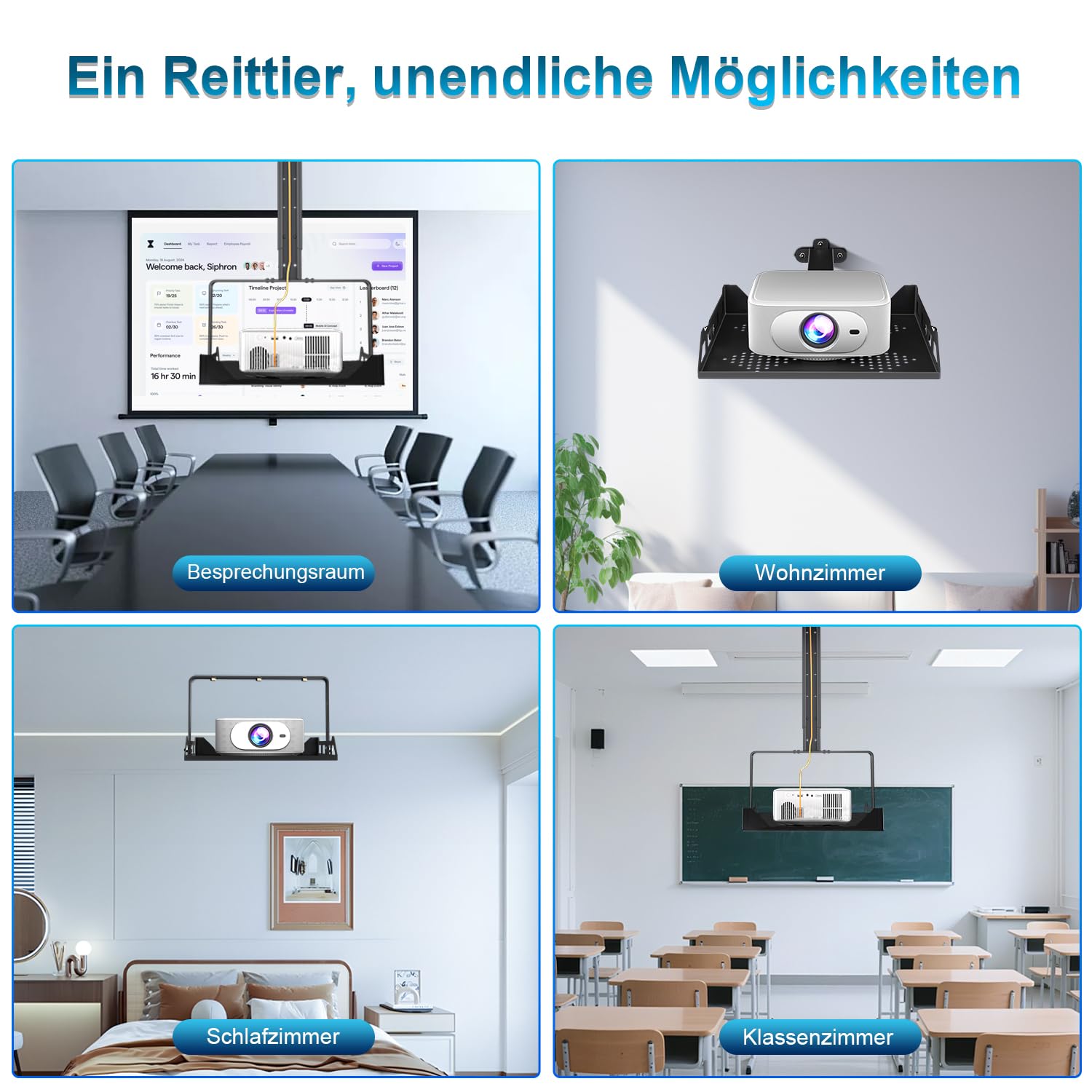 Salange Soporte de Techo para Proyector, Altura Ajustable, Soporte Universal para Proyector para Techo/Pared con guía de Cables integrada, Capacidad de Carga de hasta 10 kg, para Cine en