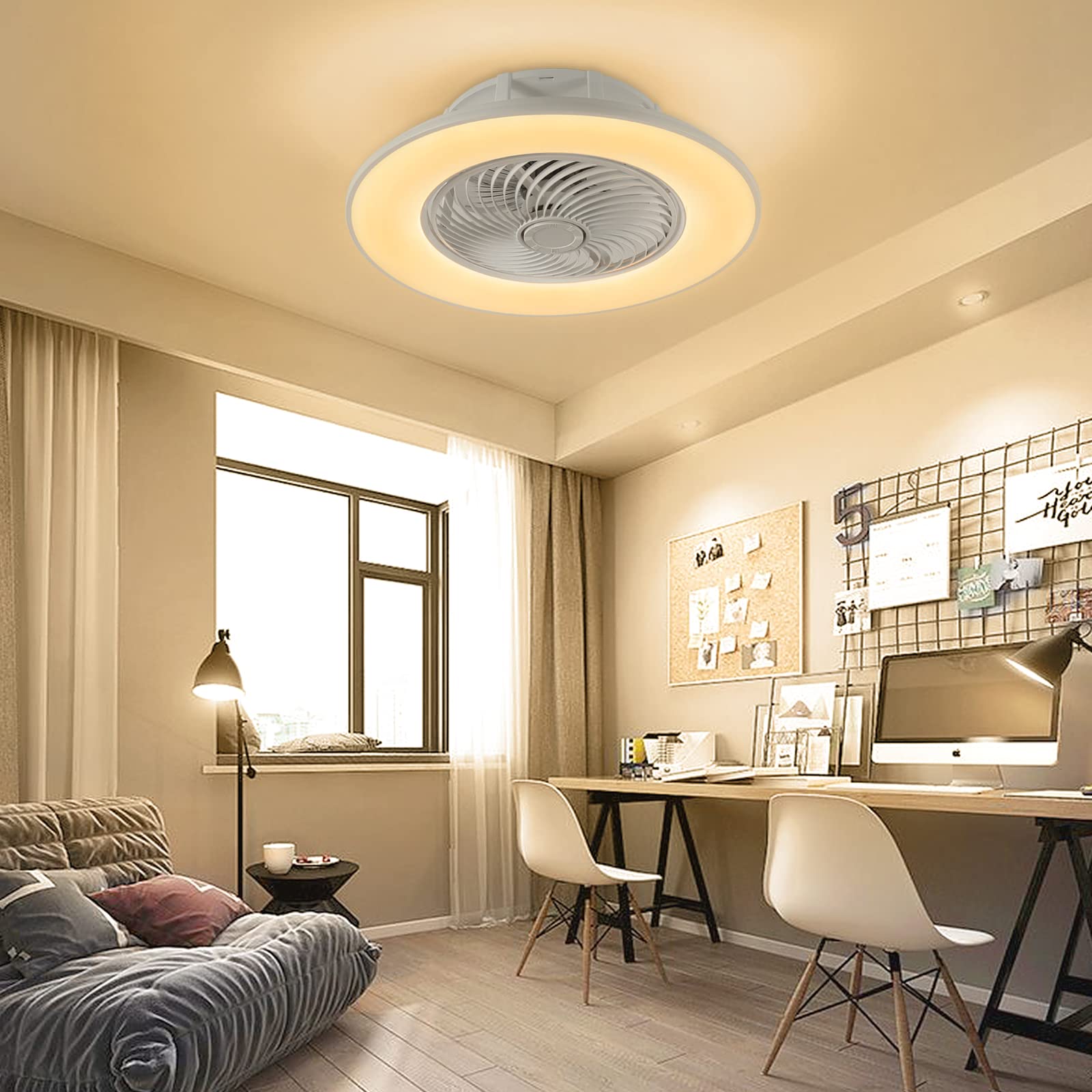 UISEBRT Deckenventilator mit Beleuchtung Moderne LED Deckenleuchte Dimmbar Deckenlampe mit Ventilator & Fernbedienung Lüfterlicht 90W für Wohnzimmer Schlafzimmer Esszimmer