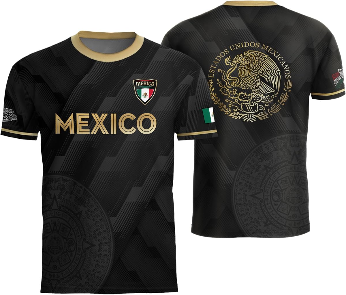 Jersey De Futbol Mexicano, Jersey De Mexico, Camisetas De Futbol De Mexico Hombres | Camiseta de fútbol de México con detalles inspirados en México y estilo atlético con elementos de diseño gráfico con temas tradicionales.