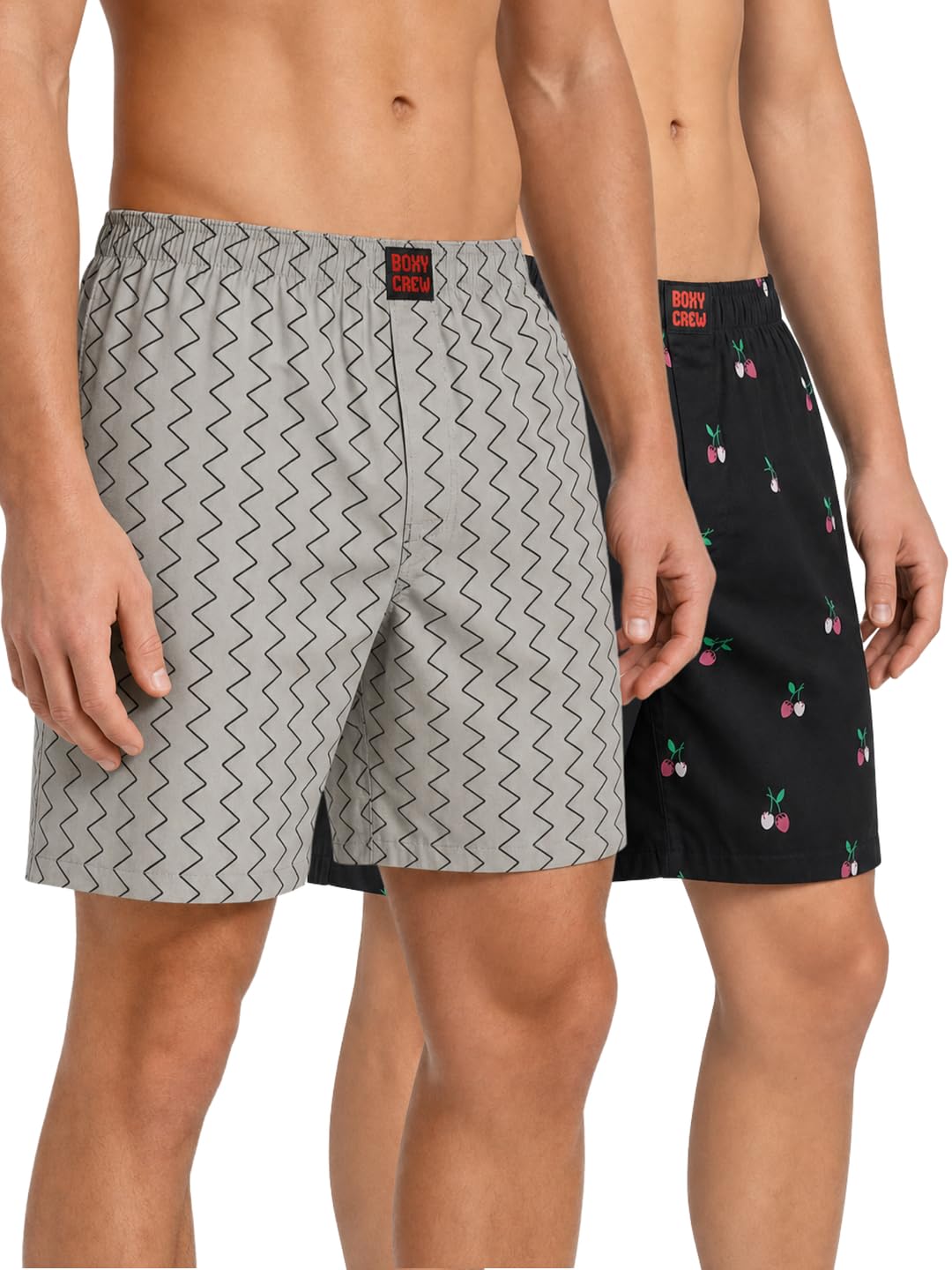 Men's 100% Cotton Printed Boxer Shorts Pack of 2 with Dual Side Pockets and Fabric-Covered Waistband - Grey/Black, Styles MBX018, MBX024-picture-34