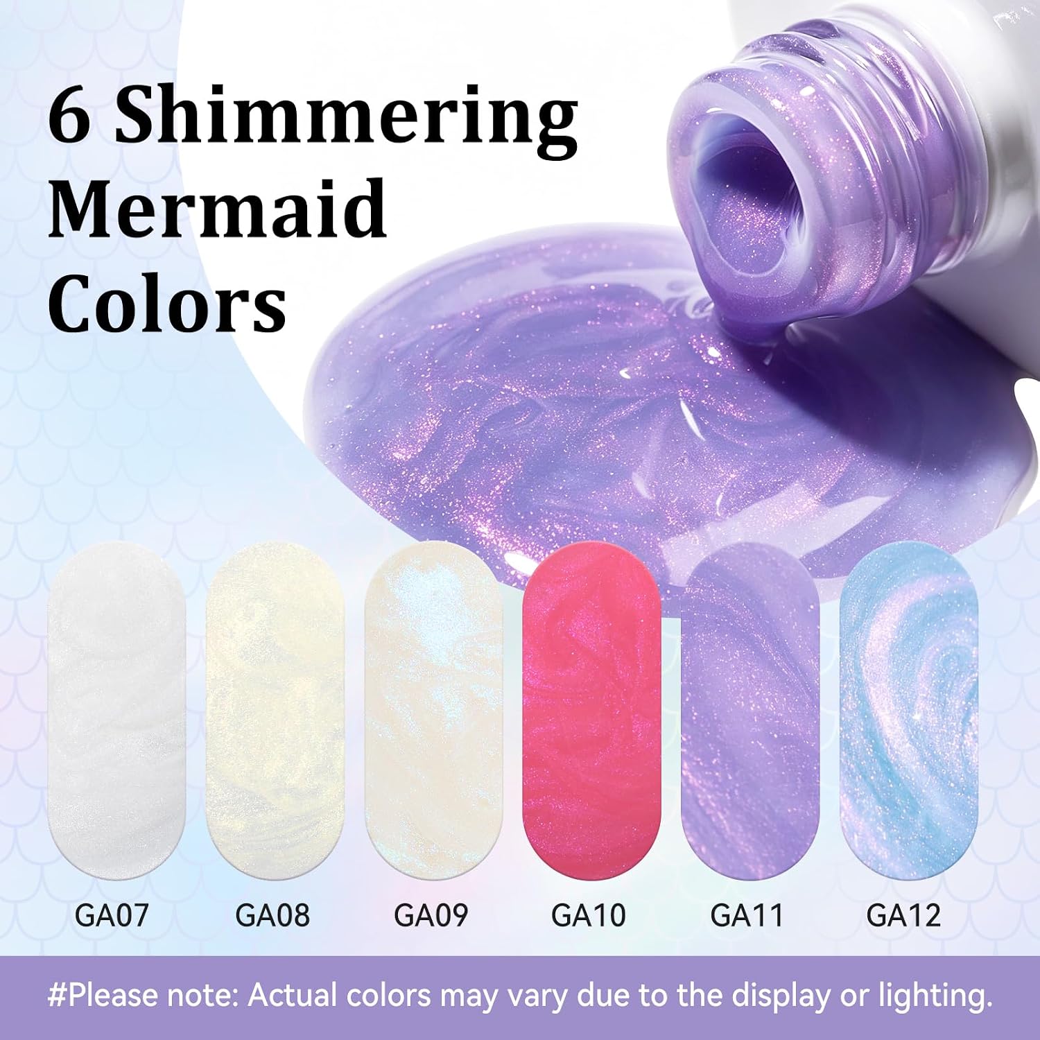 YSC Bio-Based Pearl Gel Nail Polish Set - 6 Colors HEMA & HPMA TPO Free, Shimmer UV LED Soak off Gel Polish, Same Color Mermaid Gel Polish Kit for DIY Home Manicure Salon Nail Art（Aurora Iridescent ）
