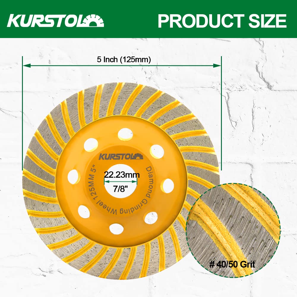 Diamond Grinding Cup Wheel - 5"/125mm Turbo Row Angle Grinder Cup Wheel for Cutting,Grinding,Smoothing,Shaping Concrete,Marble,Granite,Masonry,Brick 7/8"-5/8" Arbor
