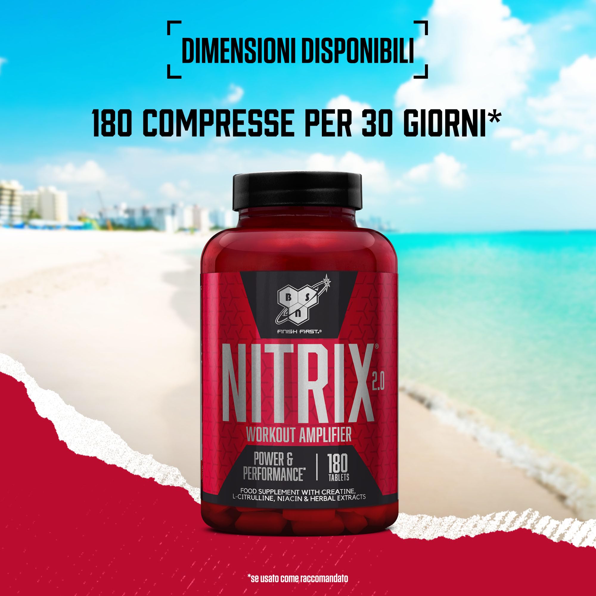 BSN Nitrix 2.0, Integratore Alimentare, Formula con Precursore dell’Ossido Nitrico, Compresse con L-Citrullina, Niacina, Pepe Nero ed Estratti Vegetali, Non Aromatizzato, 180 Capsule, 60 Porzioni