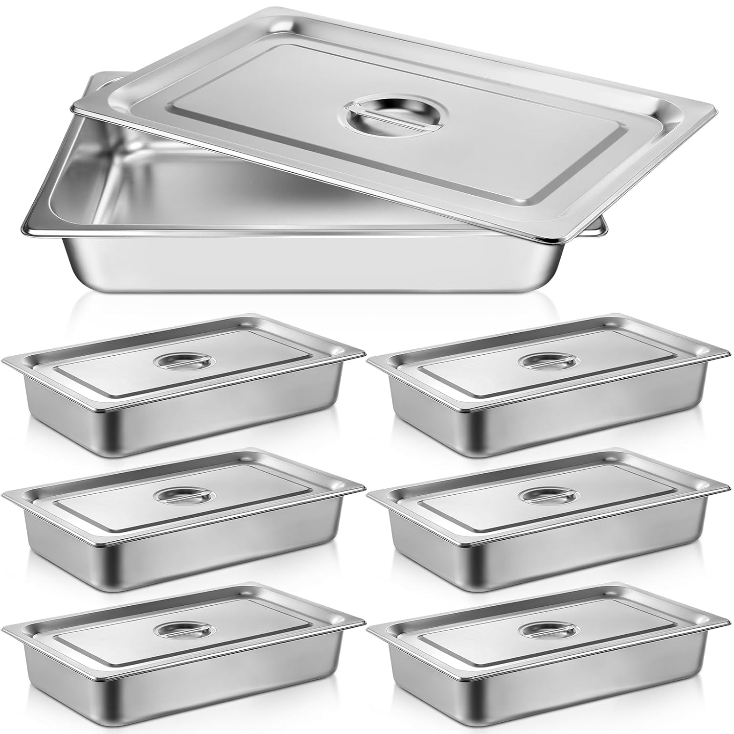 Dandat 6 Pack Full Size Steam Table Pans Deep Hotel Pan
