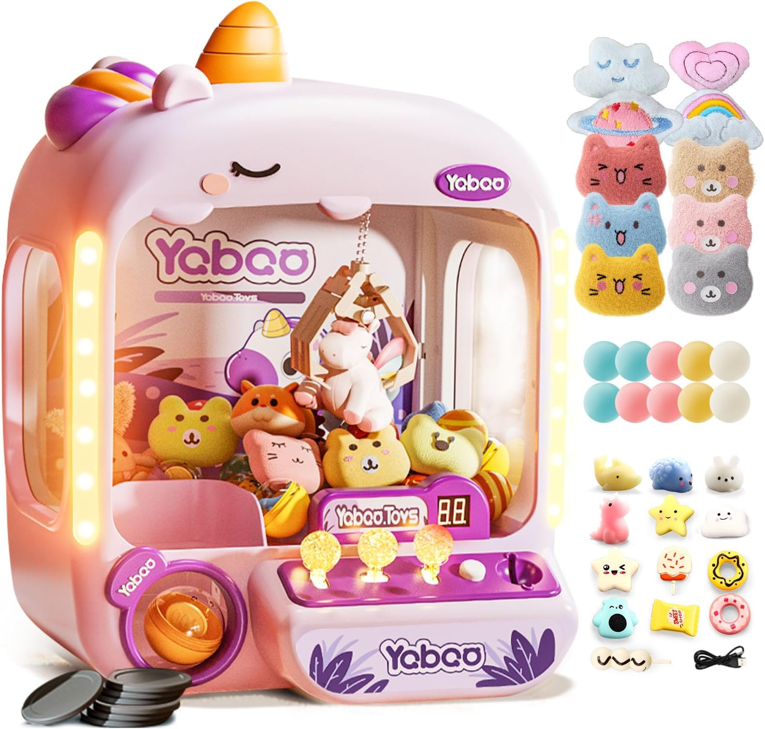 Vanvimen Unicorns Claw Machine for Kids Girls, Mini Arcade Candy Vending Machine, Fidget Prizes Refill, Egg Grabber Machine Dispenser, Easter Party Toys Gifts for Girls Boys