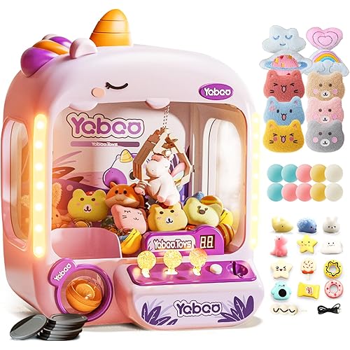 Unicorns Claw Machine for Kids Girls, Mini Arcade Candy Vending Machine, Fidget Prizes Refill, Egg Grabber Machine Dispenser, Christmas Party Toys Gifts for Girls Boys