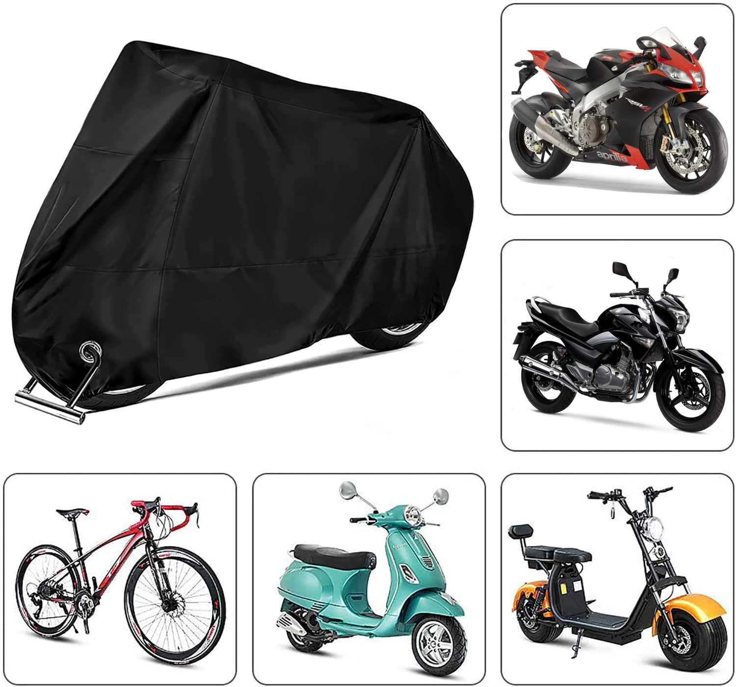 Telo Coprimoto Garage Copri Telone Scooter Telo Antifurto Protettivo XXXL 190T Tessuto Oxford per Moto Impermeabile Protegge da Polvere Pioggia Raggi UV Nero 265 x 105 x 125 cm