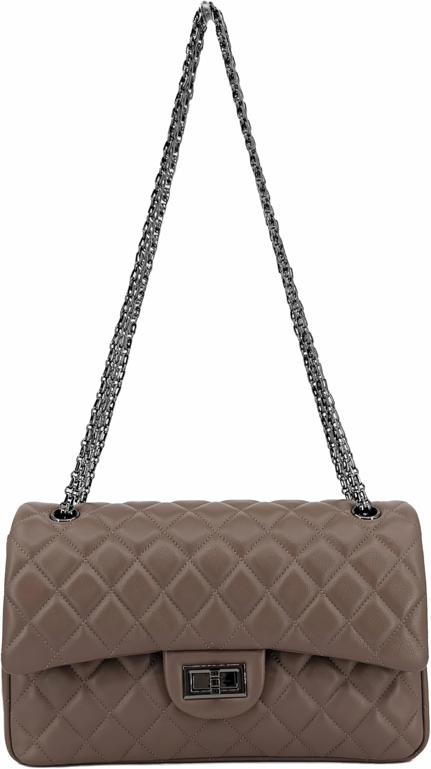 Quilted Leather Crossbody Bags for Women,Soft Lambskin Adjustable Double Chain Strap Shoulder Bag,Designer Flap Purse | Quilted, Leather, Soft, Lambskin, Adjustable, Double Chain Strap - Image 7