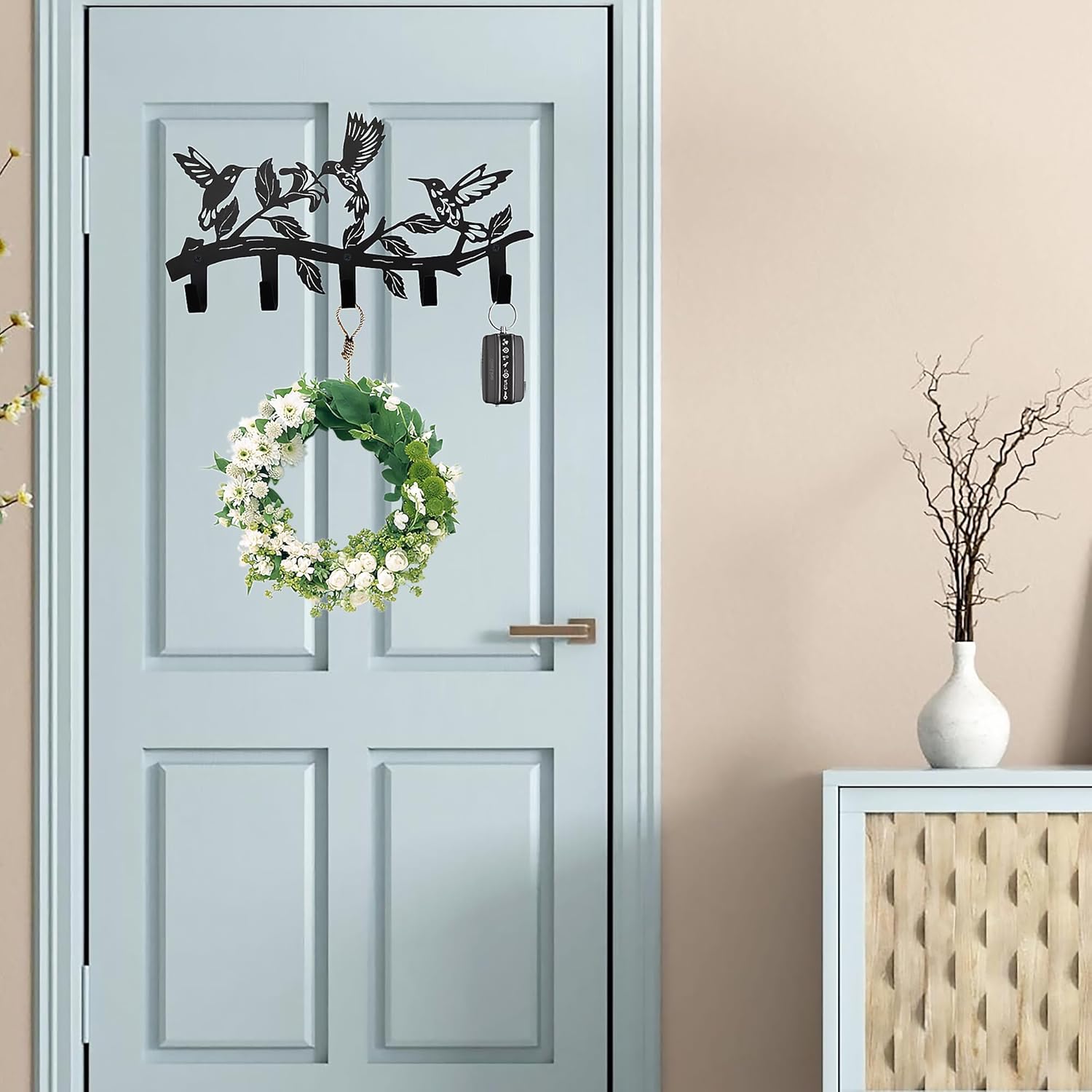 Metal Hummingbird Coat Hooks Wall Art Decor-Hummingbird Hangers and Key Holder-Animal Theme Hooks Sweet Home Decor for Storage, Living Room, Hallway, Office (Black) - Image 4