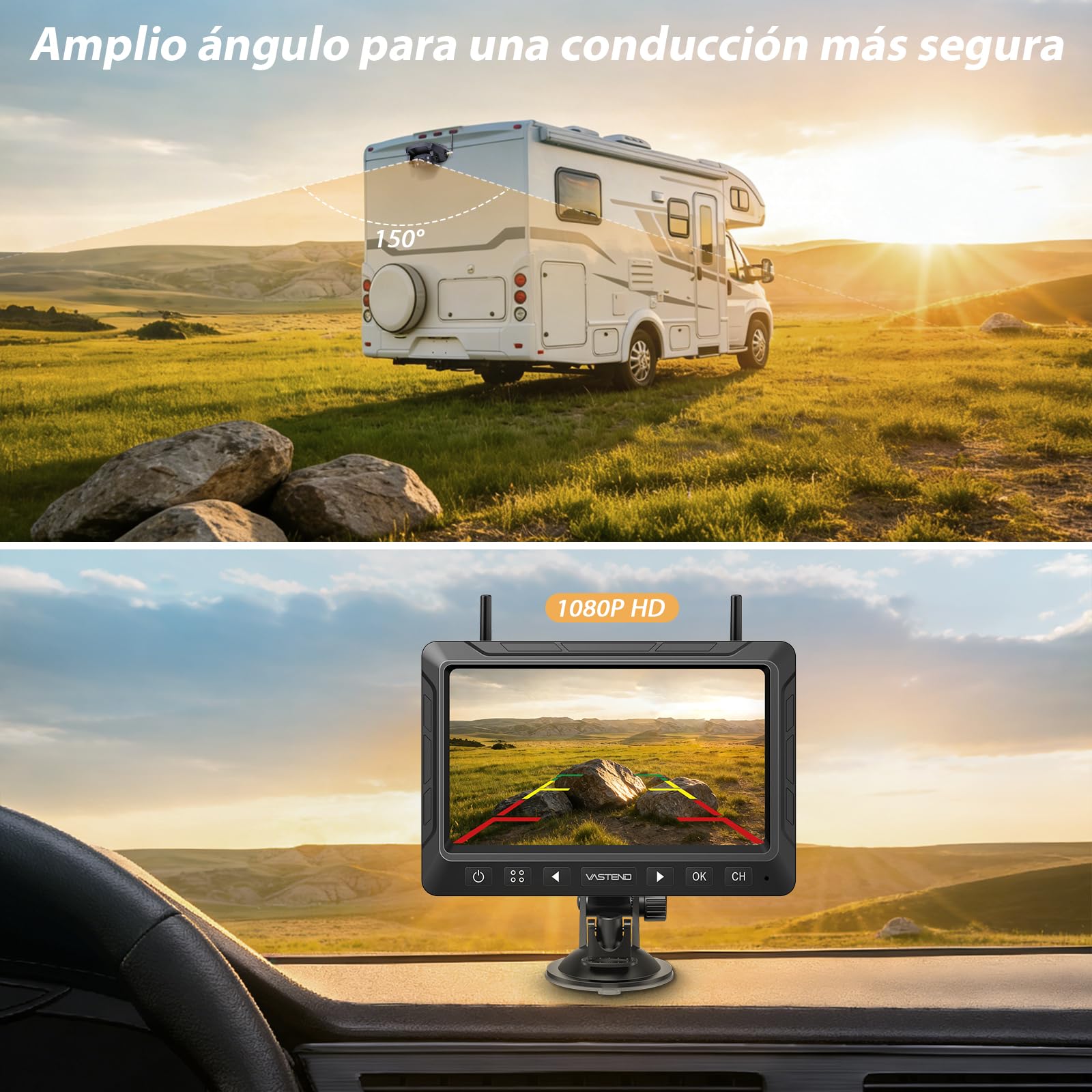 Cámara de visión Trasera inalámbrica Solar magnética con batería de 10000 mAh, cámara de visión Trasera inalámbrica de 7 Pulgadas, Dispositivo de visión Nocturna por Infrarrojos (VS-7E)