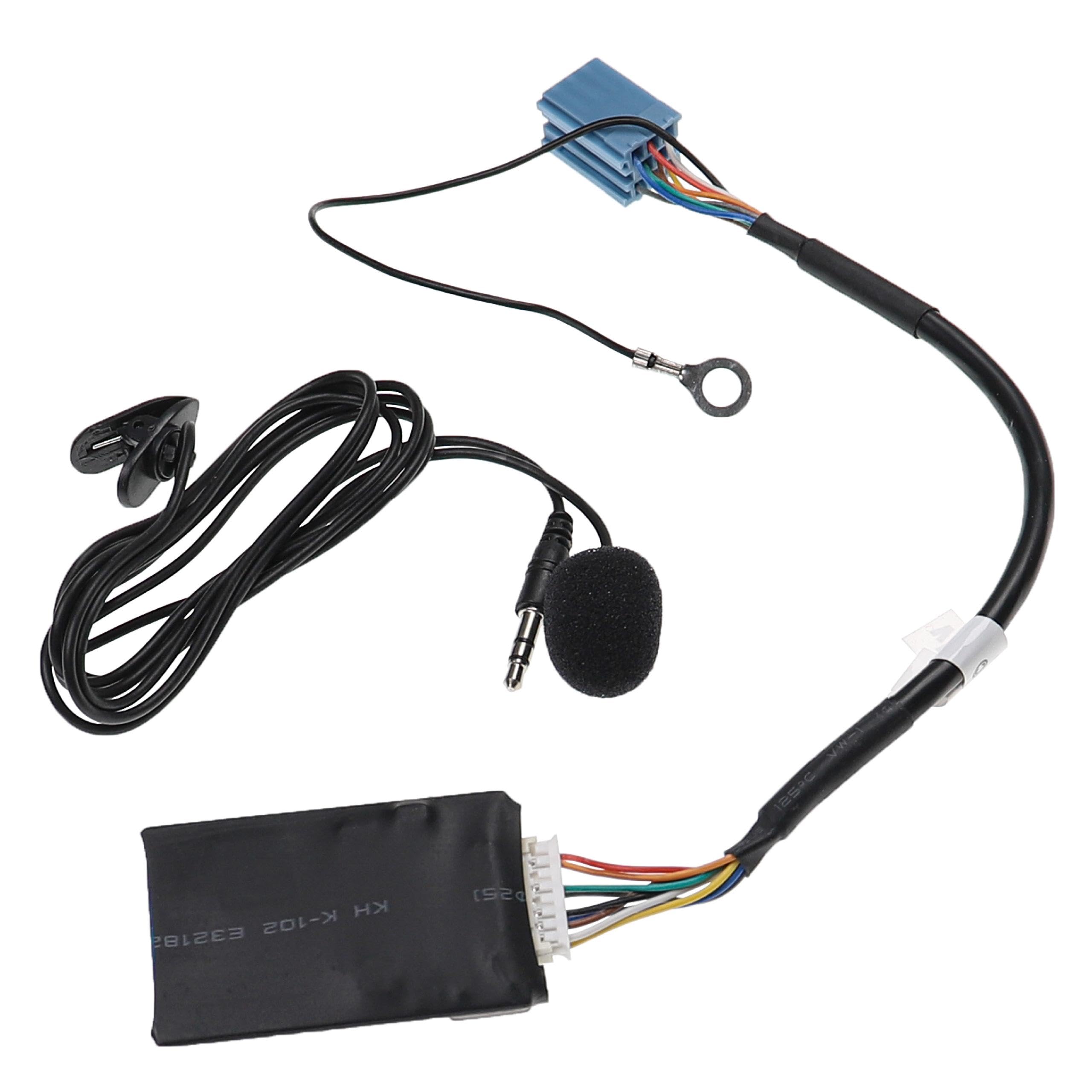 vhbw Adaptador Bluetooth Compatible con Seat Leon 2000-2005 Beta, Aura, Alana, Aura CD Radio Coche - Incl. micrófono, Cable Jack + Clip