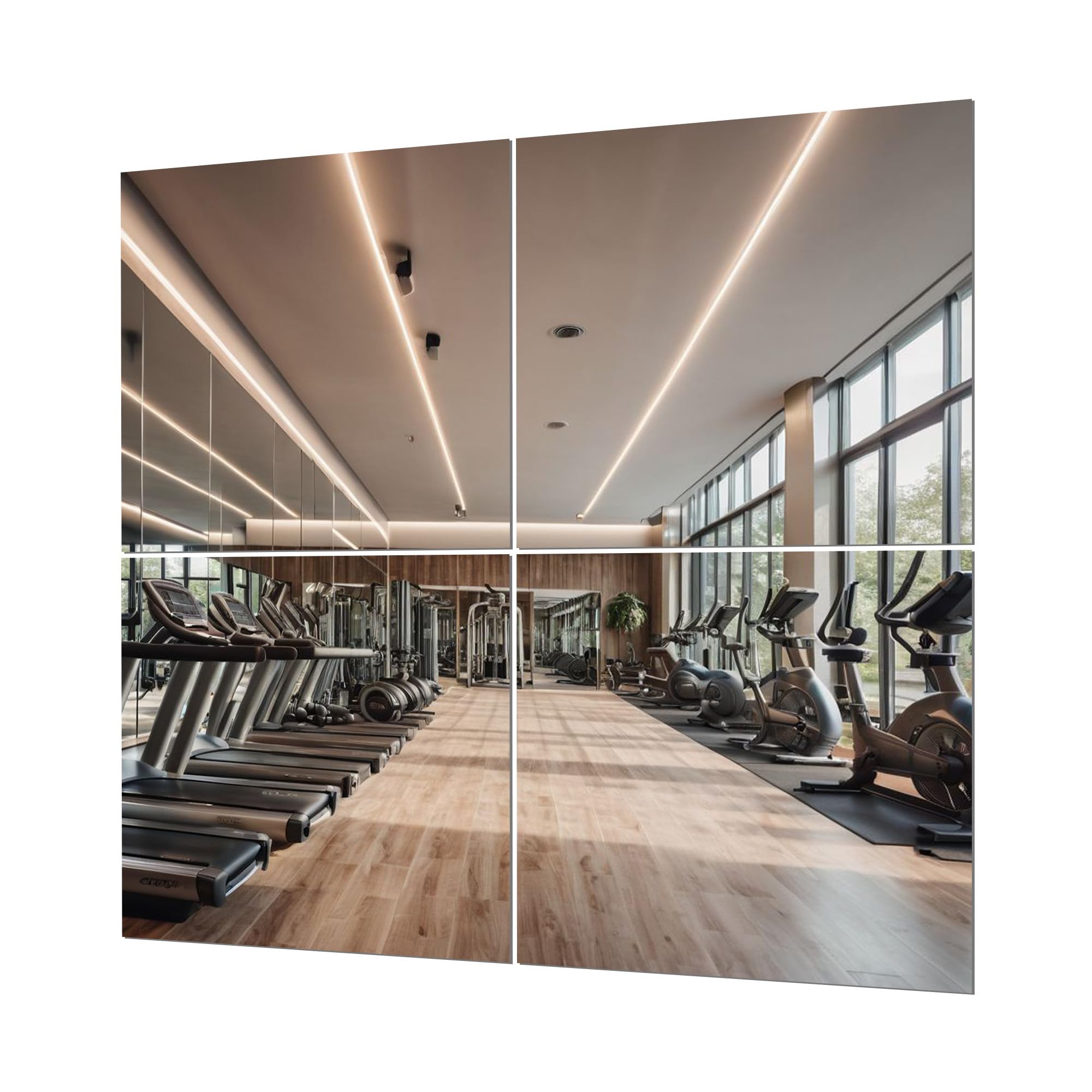Fab Glass and Mirror Workout Gym Mirror Tiles - 10x10 Set of 4 Full Length Self-Adhesive Frameless Exercise & Fitness Mirrors for Wall and Home-image-48