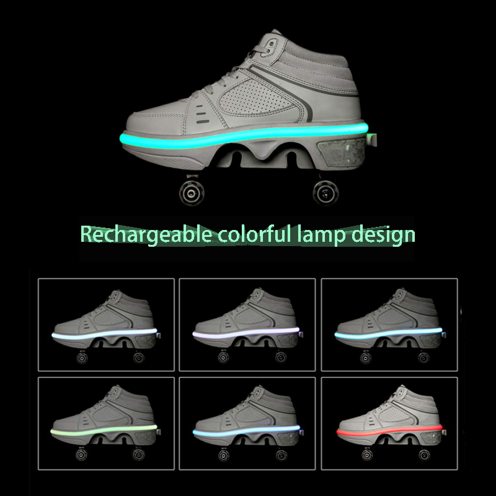 Scarpe con Rotelle Pattini A Rotelle Retrattile Retrattile 4 Ruote LED Skateboard Sneakers Scarpe Sportive con Rotelle Pattini in Linea per Adulti Unisex,EUR37