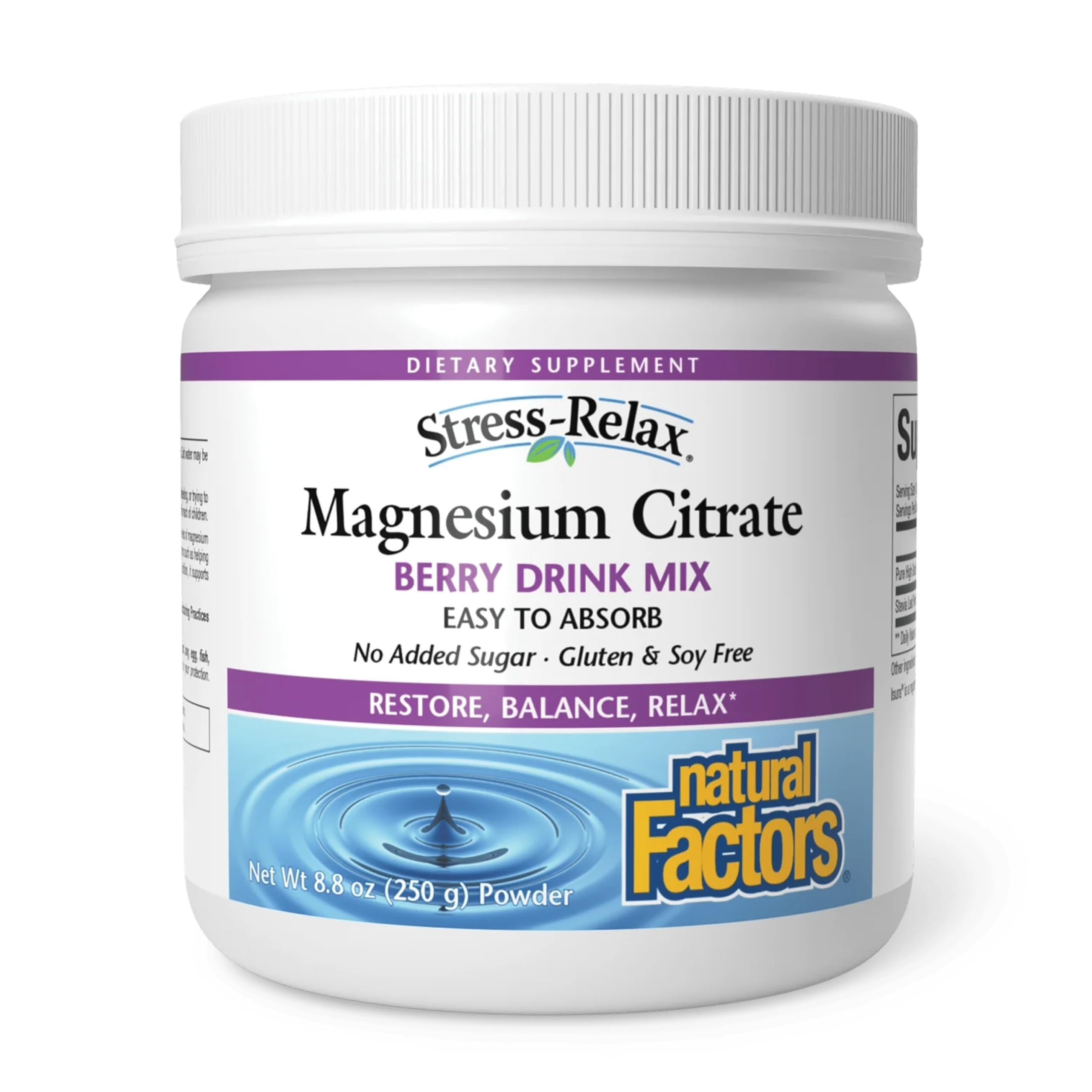 Natural Factors Magnesium Citrate Powder, Berry Flavor, 75 Servings Berry 8.8 Ounce (Pack of 1)