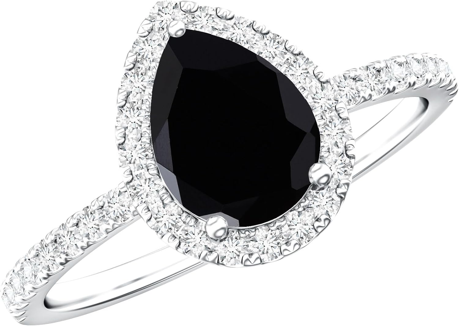 Certified 1 Carat Black Onyx Pear Shape Engagement Ring, AAA Quality, Natural Onyx Diamond Ring - Mothers Day Gift