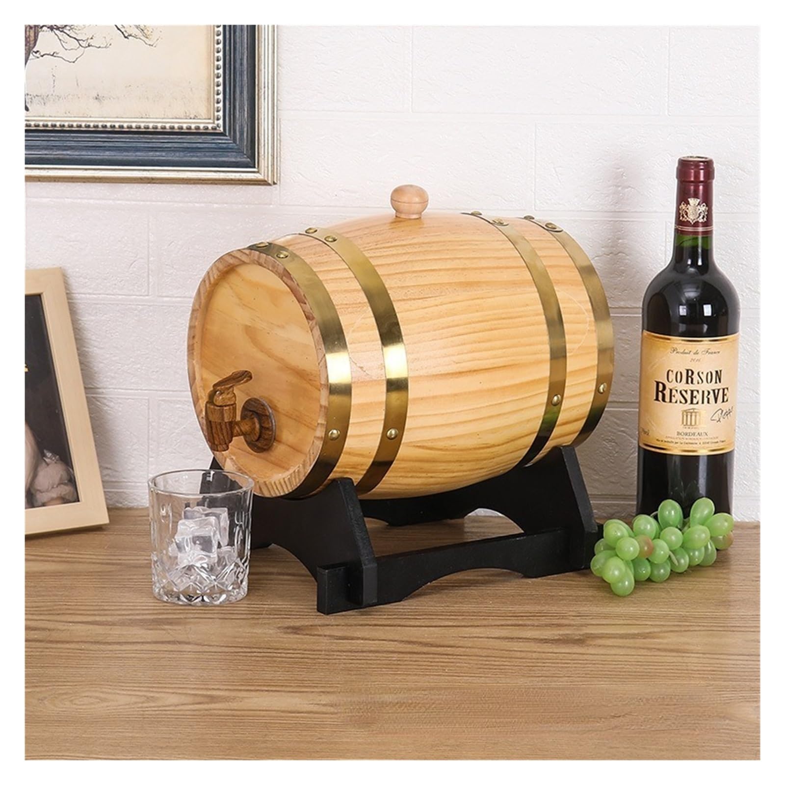 Botte di legno di rovere, per uso domestico, per vino rosso, serbatoio interno, barile per vino, barbecue, birra, vino (1,5 L)