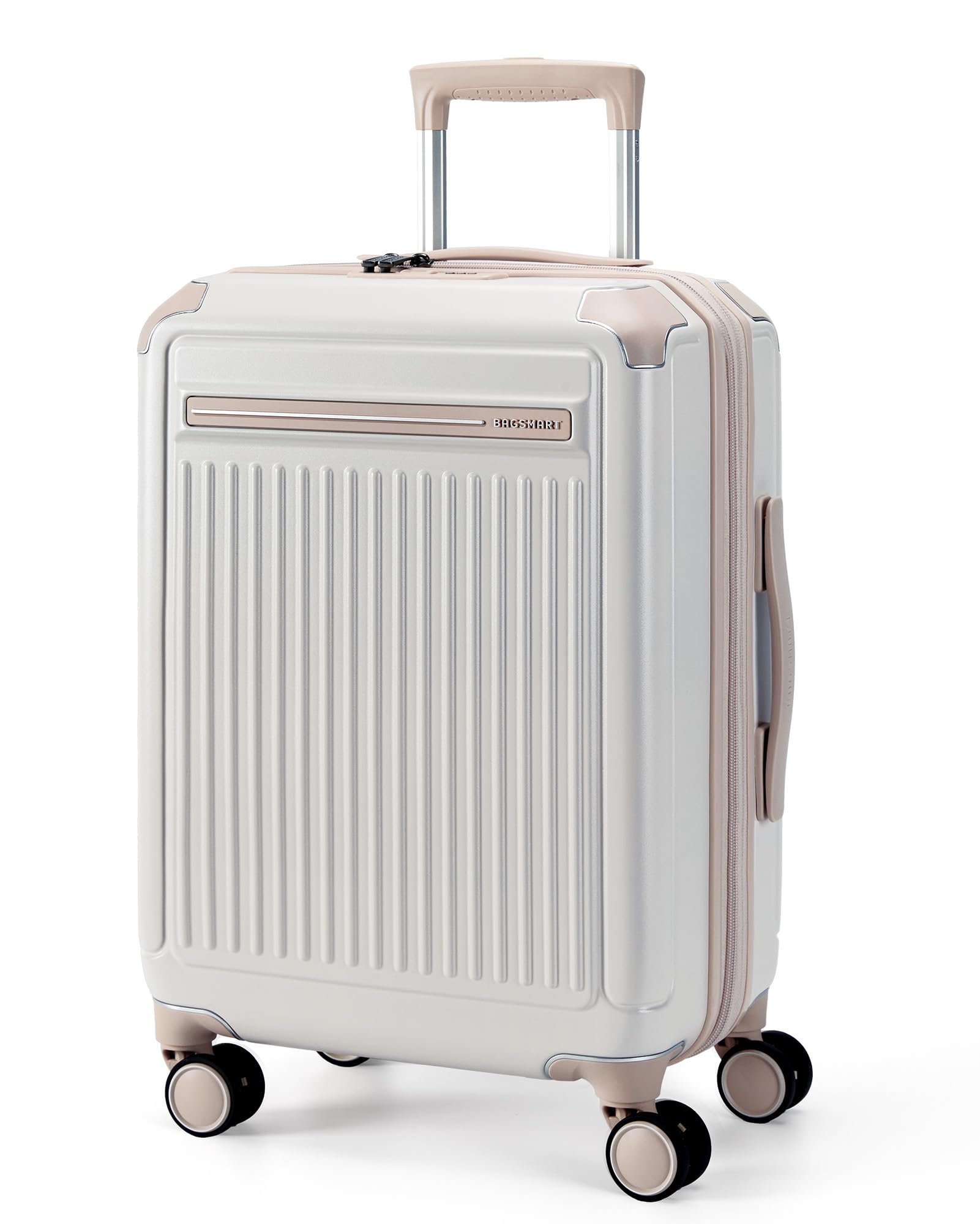 BAGSMART 20 inch Carry on Luggage with Spinner Wheel, Lightweight Carry on Suitcase TSA Lock, Hard Shell Carry on Luggage 22 x14 x 9 Airline Approved Travel Suitcase, Beige