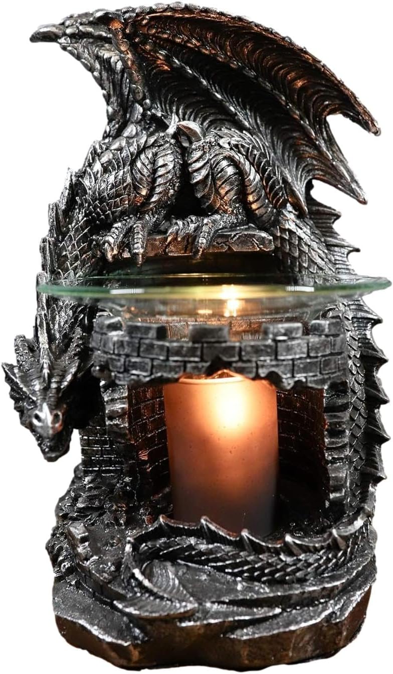 Ebros Rhaegal Castle Tower Sentry Behemoth Dragon Electric Oil Burner Tart Warmer Aroma Scent Statue Night Light Home Fragrance Aroma Accessory Fantasy Dungeons and Dragons Figurine