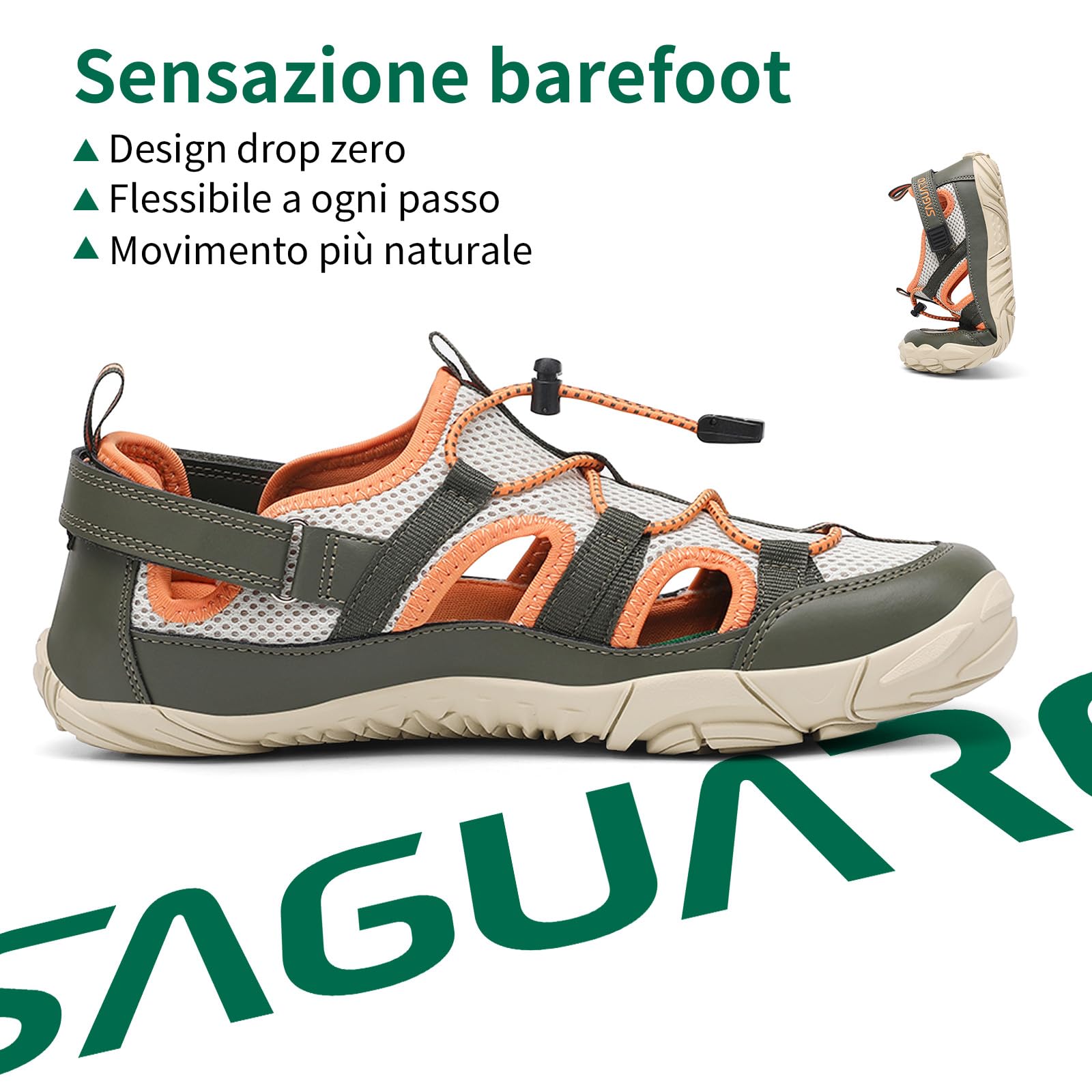 SAGUARO Unisex Sandali da Trekking Antiscivolo Estivi con Wide Toe Box e Suola a Zero Drop, Gr.36-48