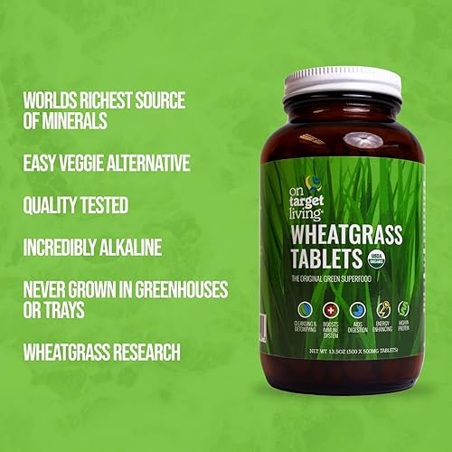Miniatura 3 de On Target Living Tabletas de hierba de trigo - 500 tabletas  USDA Organic