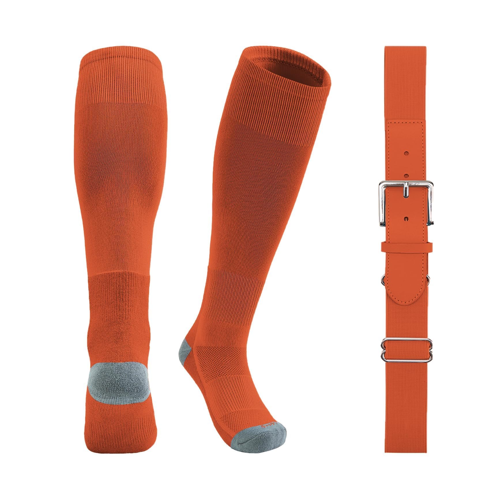 QBK Toddler Baseball Socks &amp; Belt Combo Set for Kids 2-16Y Tee Ball Socks