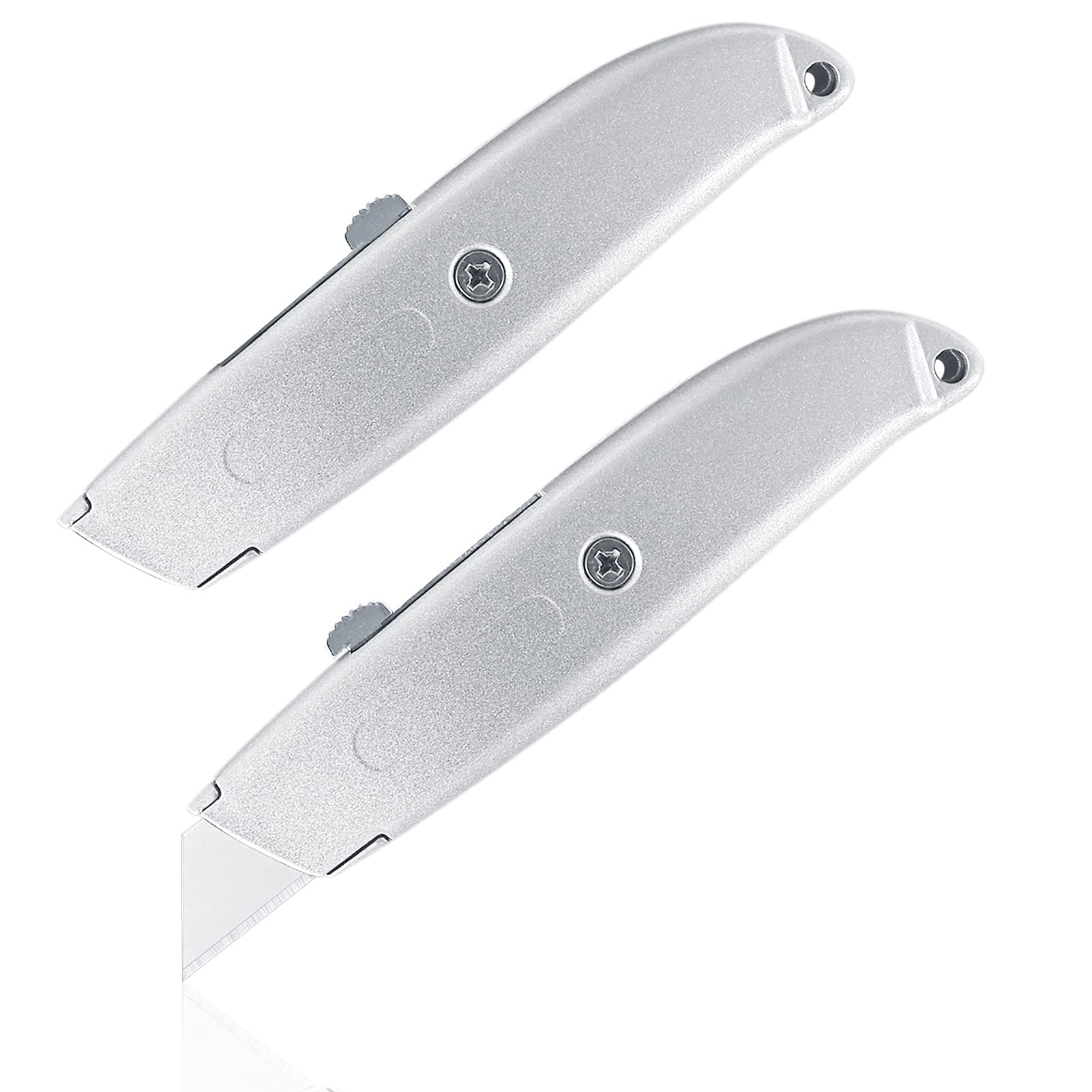Amazon ユーティリティナイフ リトラクタブル 2個 実用アートカッター カーペット 高級 Sk5ステンレスブレードートカッター カーペット 壁紙 段ボール 革 プラスチックに適用 銀色 Diy 工具 ガーデン