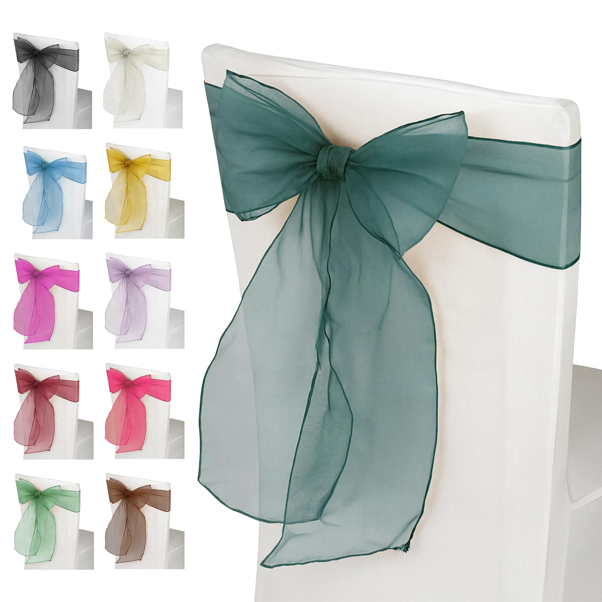 Event Decor Shop 75pcs Hunter Green Organza Chair Sashes – Wide Sashes for Fuller Bows, Ideal for Wedding, Birthday, Reception, and Anniversary Party Decorations, 17x280cm