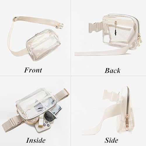 Miniatura 5 de Riñonera transparente a prueba de agua aprobada para estadios con correa ajustable, festivales, senderismo, conciertos y viajes, Beige