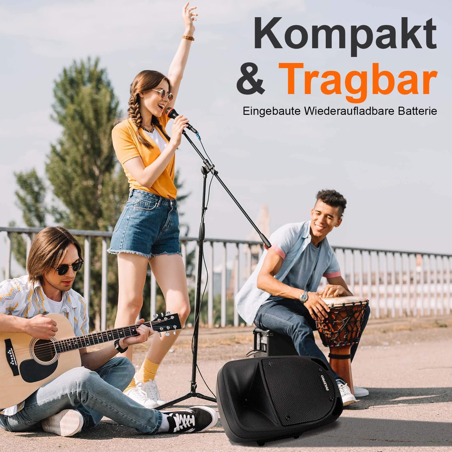 Pyle PA Musikbox, Partybox, Tragbare Karaoke Maschine mit Mikrofon, Party Lautsprecher mit Bluetooth, Sound Anlage 8'' Subwoofer, PA Anlage Komplettset, Karaoke Set LED-Akku-Anzeige, MP3/USB/SD, 800W