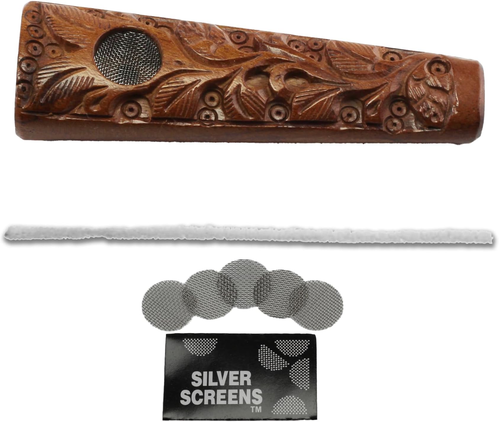 Handmade Wooden Pipe Various Models with Free Pipe Cleaners and Sieves (Carved Straight 8 cm)