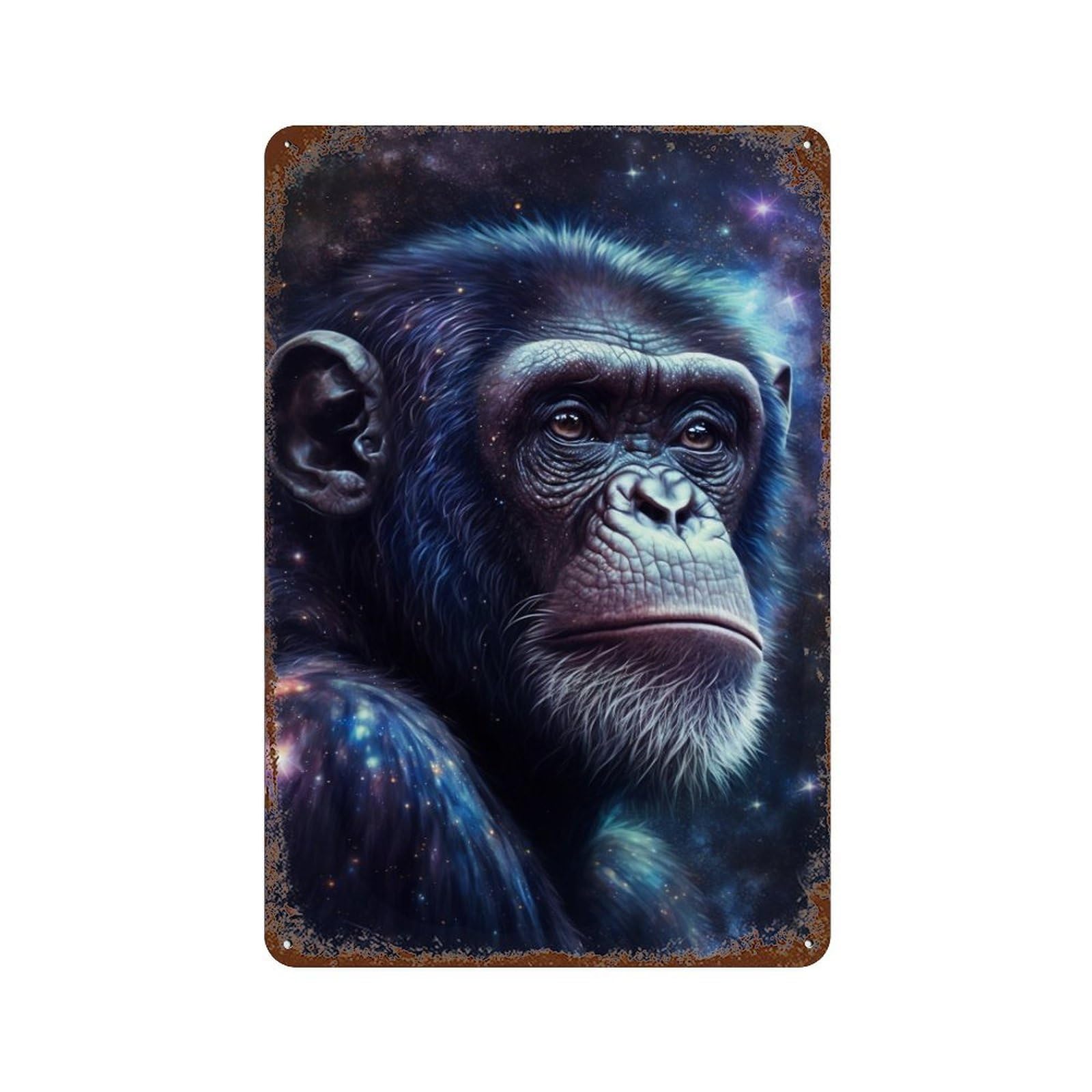 Chimpanzee in Space-2 Retro Metal Sign 11.8"x7.9", for Bistro, Counter And Cafe Decor, Rustic Home Decor