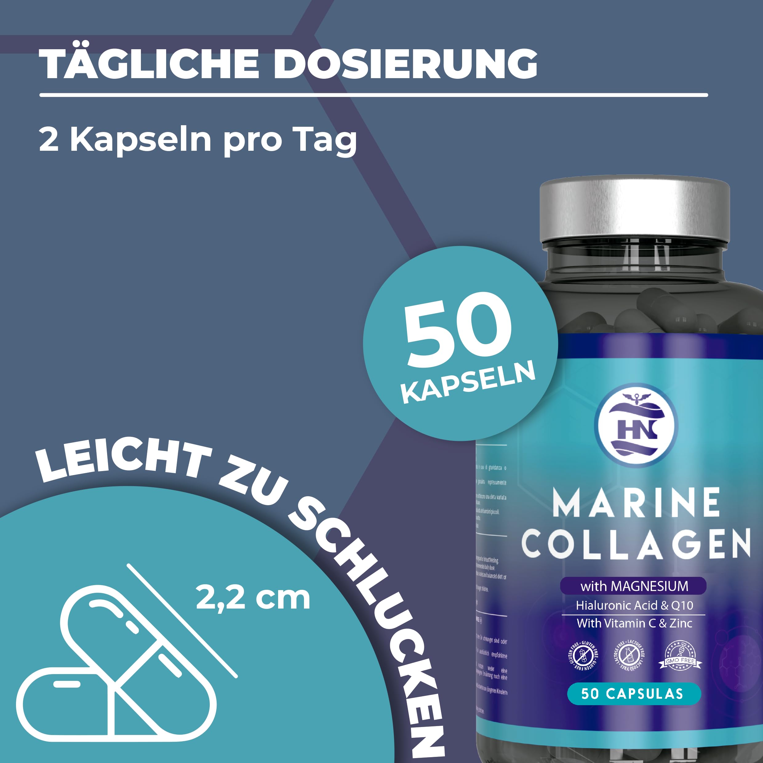 Collagen kapseln hochdosiert mit hyaluronic acid. kollagen kapseln mit Magnesium und Vitamin C - Coenzym Q10, Magnesium und Zink, Meereskollagen mit Hyaluronsäure (50 Kaps x 5 Dosen)