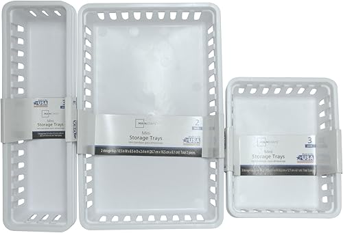 Paquete de 3 bandejas de almacenamiento en miniatura, cuadradas, básicas, de plástico, 3 unidades, rectangular, color blanco