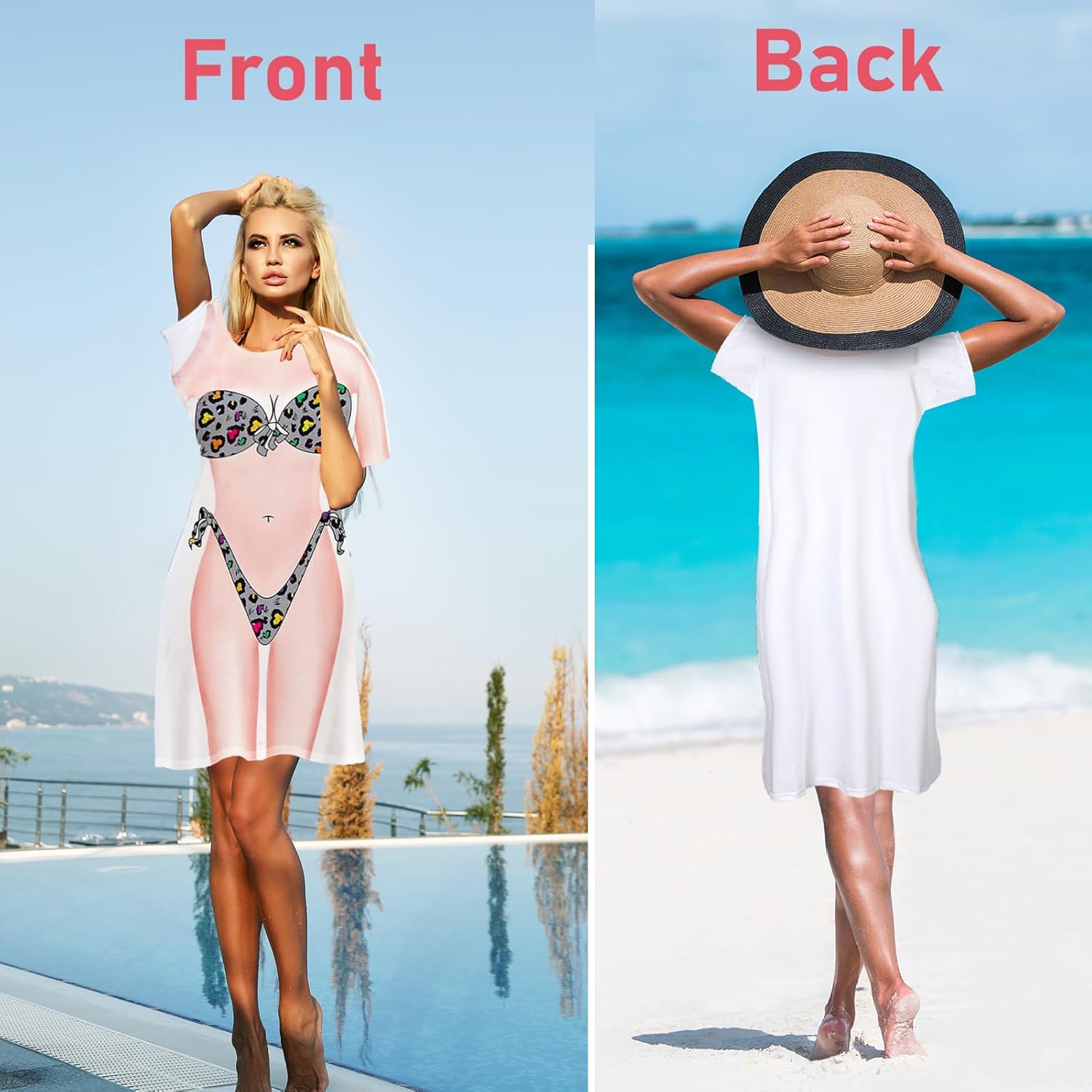 4 Pcs Funny Cover up Women's Bikini Shirt Short Sleeve Cute Swimwear Cover up Beach T Shirt, XL Colorful - Image 5
