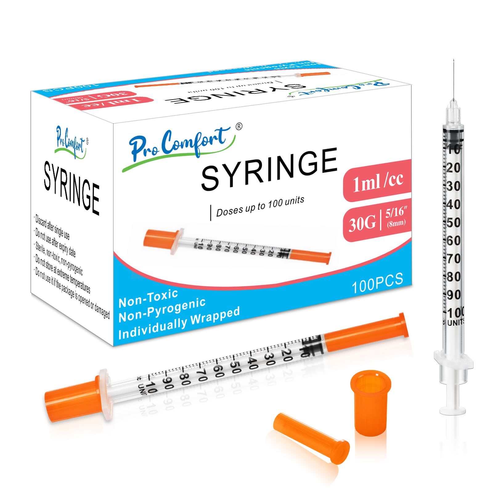 1ML Disposable Syringes 30G 5/16" (8mm) Individually Wrapped 100 Pack Lab Supplies Dispensing Scientific Supplies(100PACK 1CC 30G 5/16")