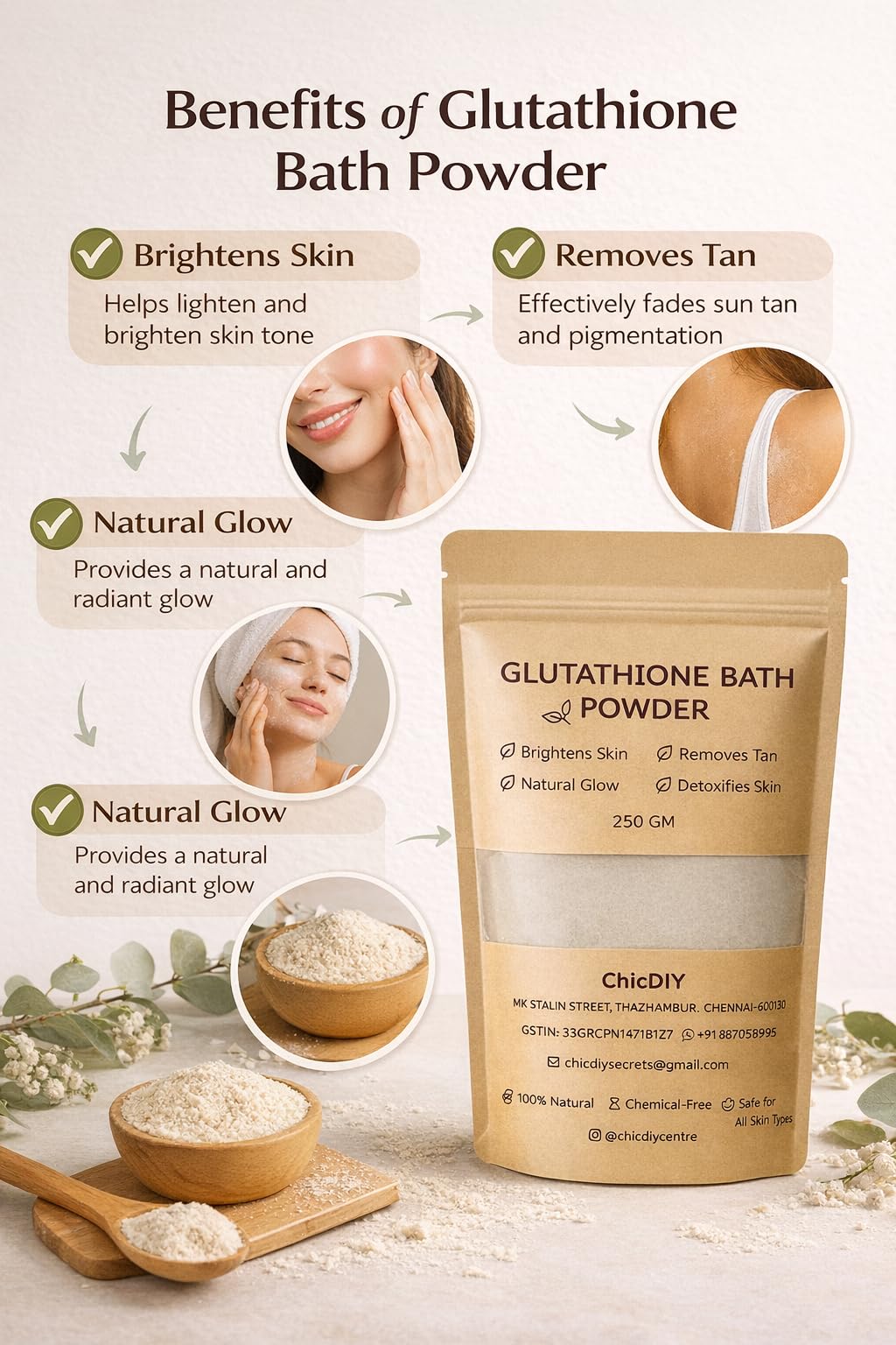 diy glutathione cream Chic DIY Glutathione Bath Powder for Skin Brightening | Herbal Body  Cleanser | Tan Removal & Glow | Natural Ubtan Powder for Women