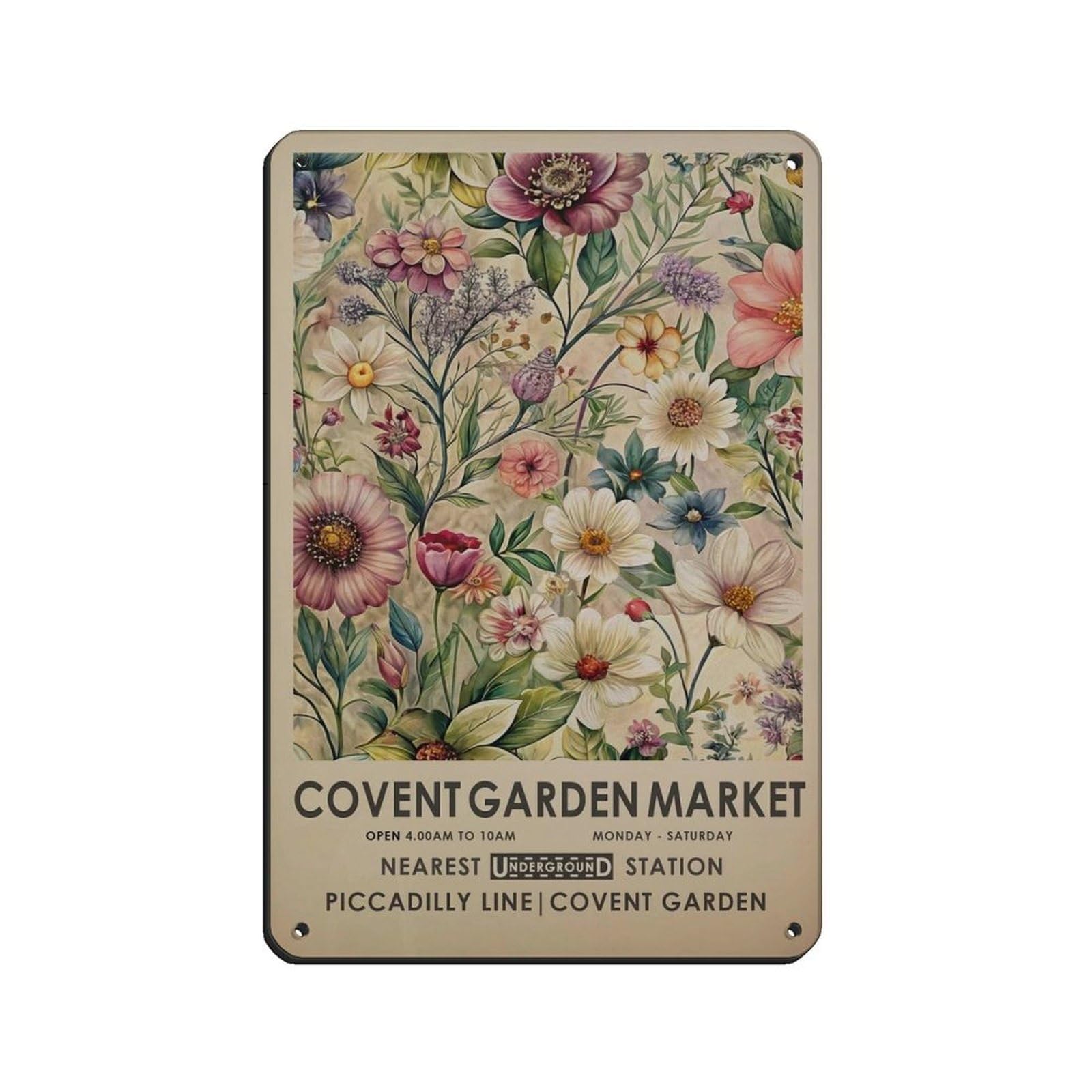 Covent Garden Flower Market, Spring Flower Botanical Retro Poster Metal Tin Sign Chic Art Retro Iron Painting Bar People Cave Cafe Family Garage Poster Wall Decoration 8x12inch(20x30cm)