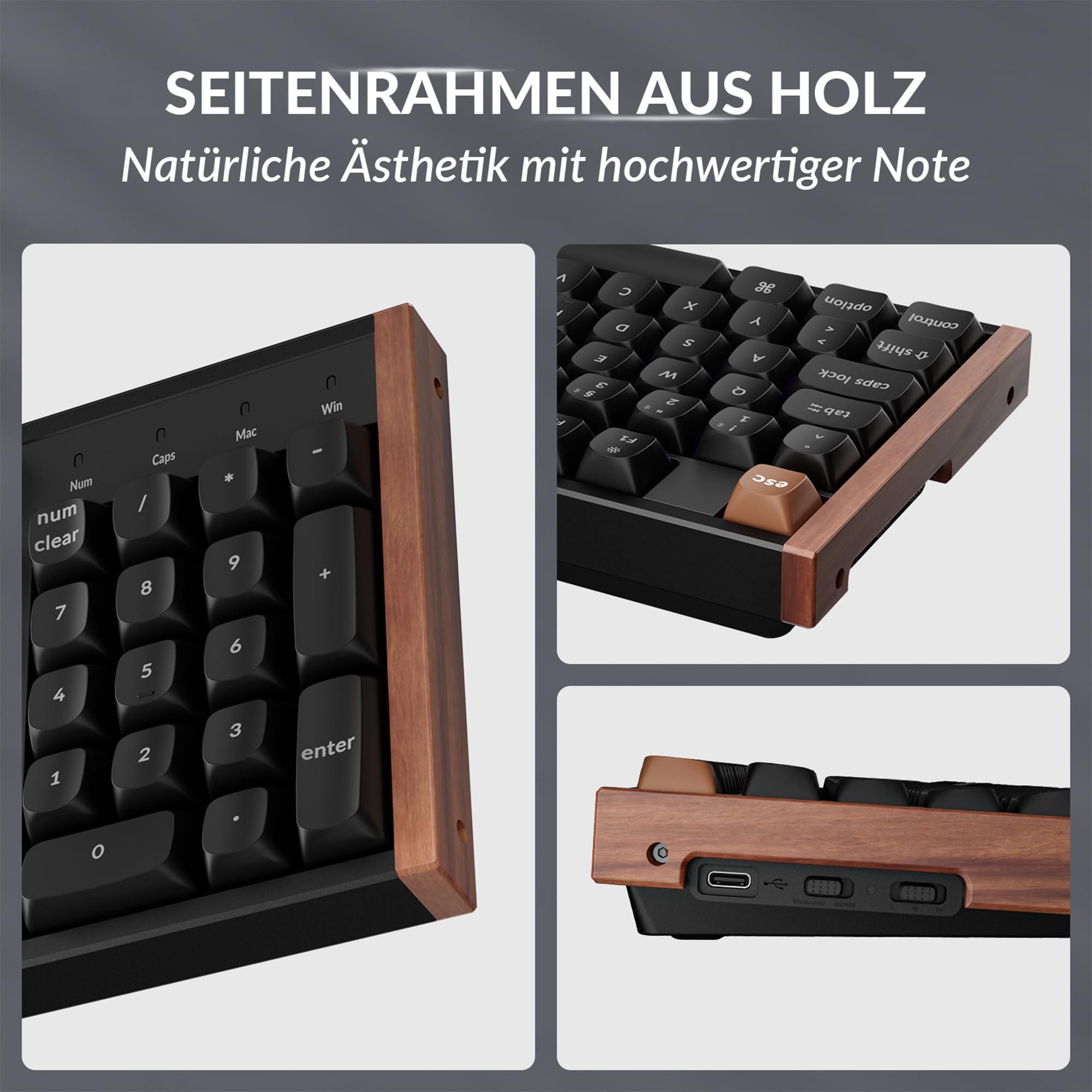 Keychron K10 HE kabellose Gaming-Tastatur, ISO-DE-Layout, Gateron Nebula Dual-Rail-Magnetschalter, programmierbar, Aluminium- und Holzrahmen, für Mac und Windows – Sonderedition (Schwarz)